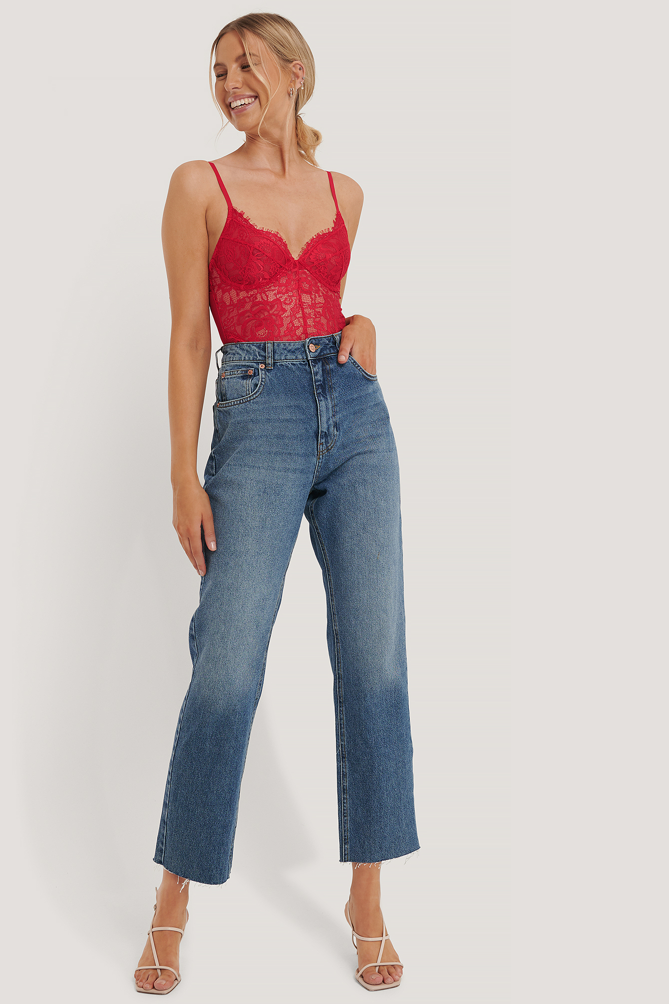 Wedgie Straight Medium Wash High-Rise Cropped Jeans