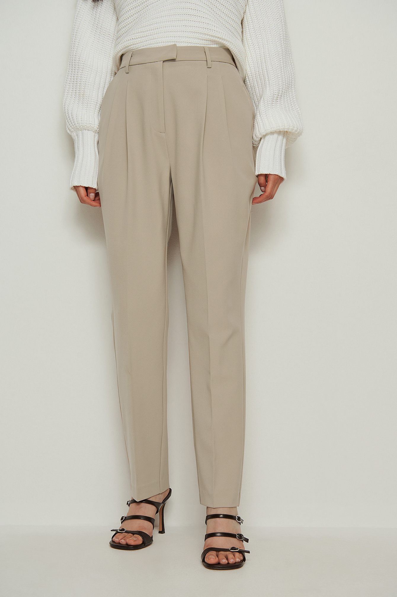 Recycled Cropped High Waist Suit Pants Beige | na-kd.com