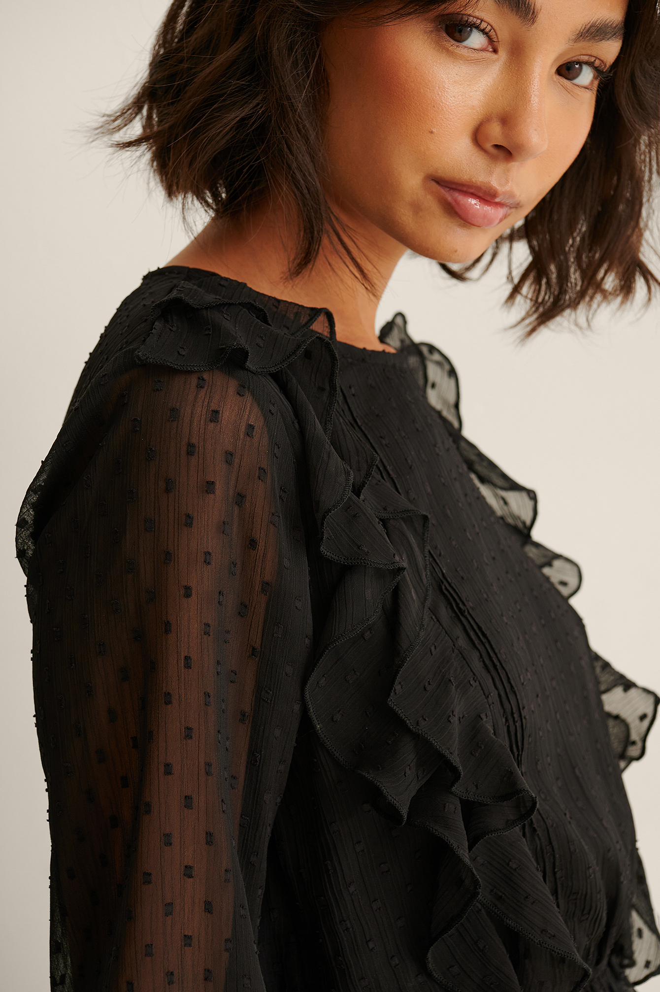 eLLa】dobby dot organdy blouse (black)-