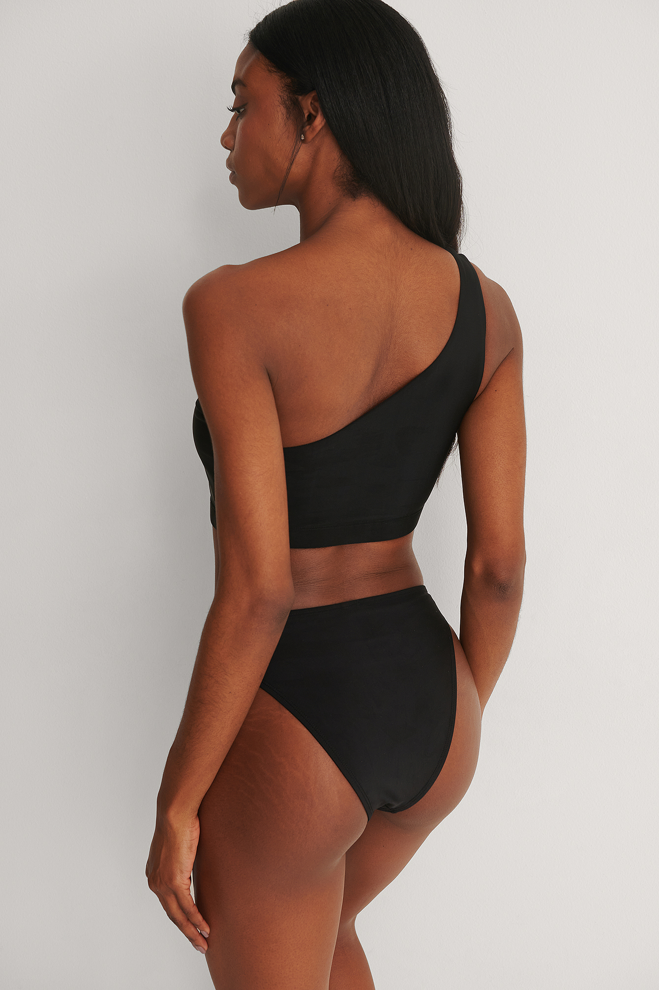 one shoulder black swimsuit top