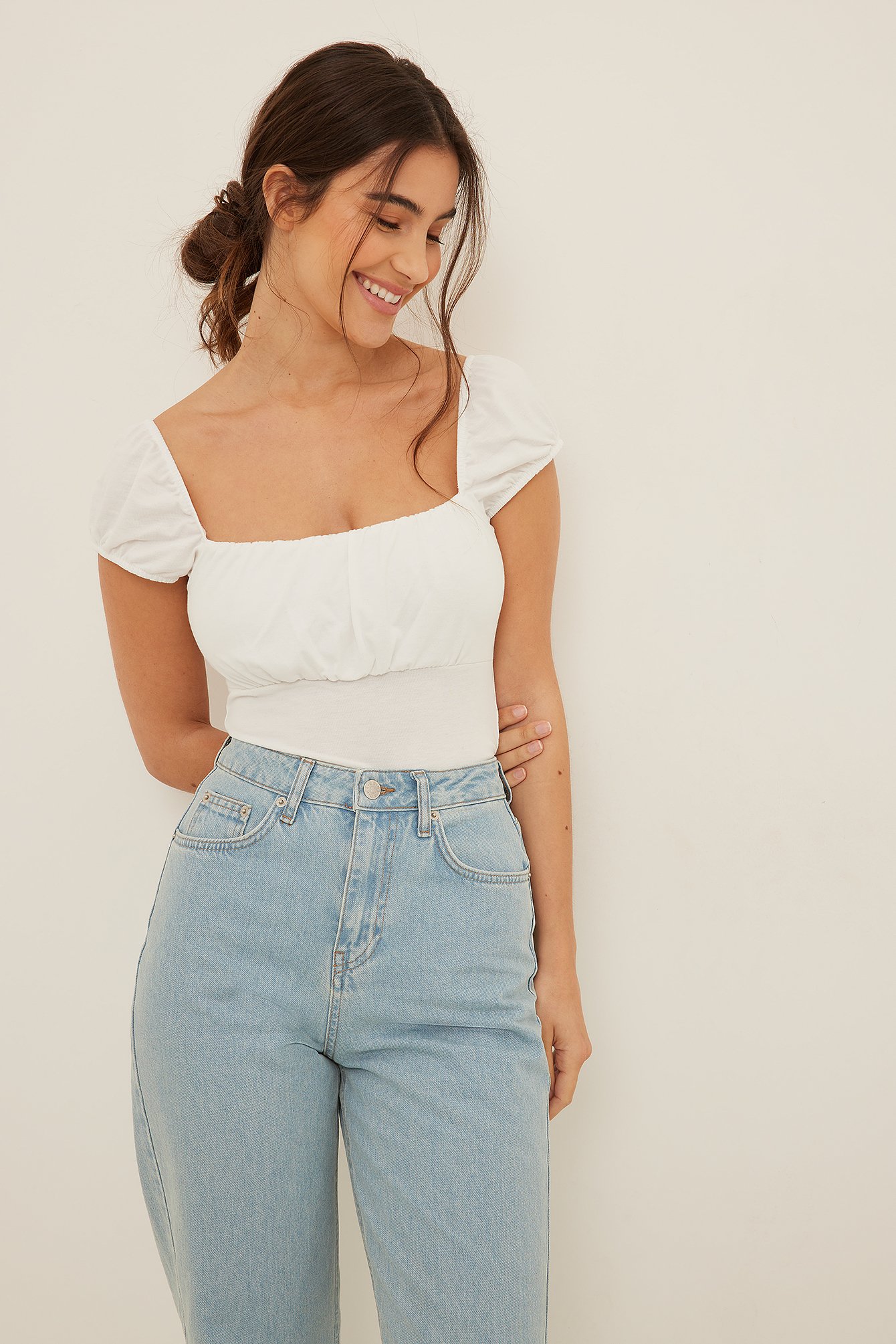 Recycled Ruched Detail Top White