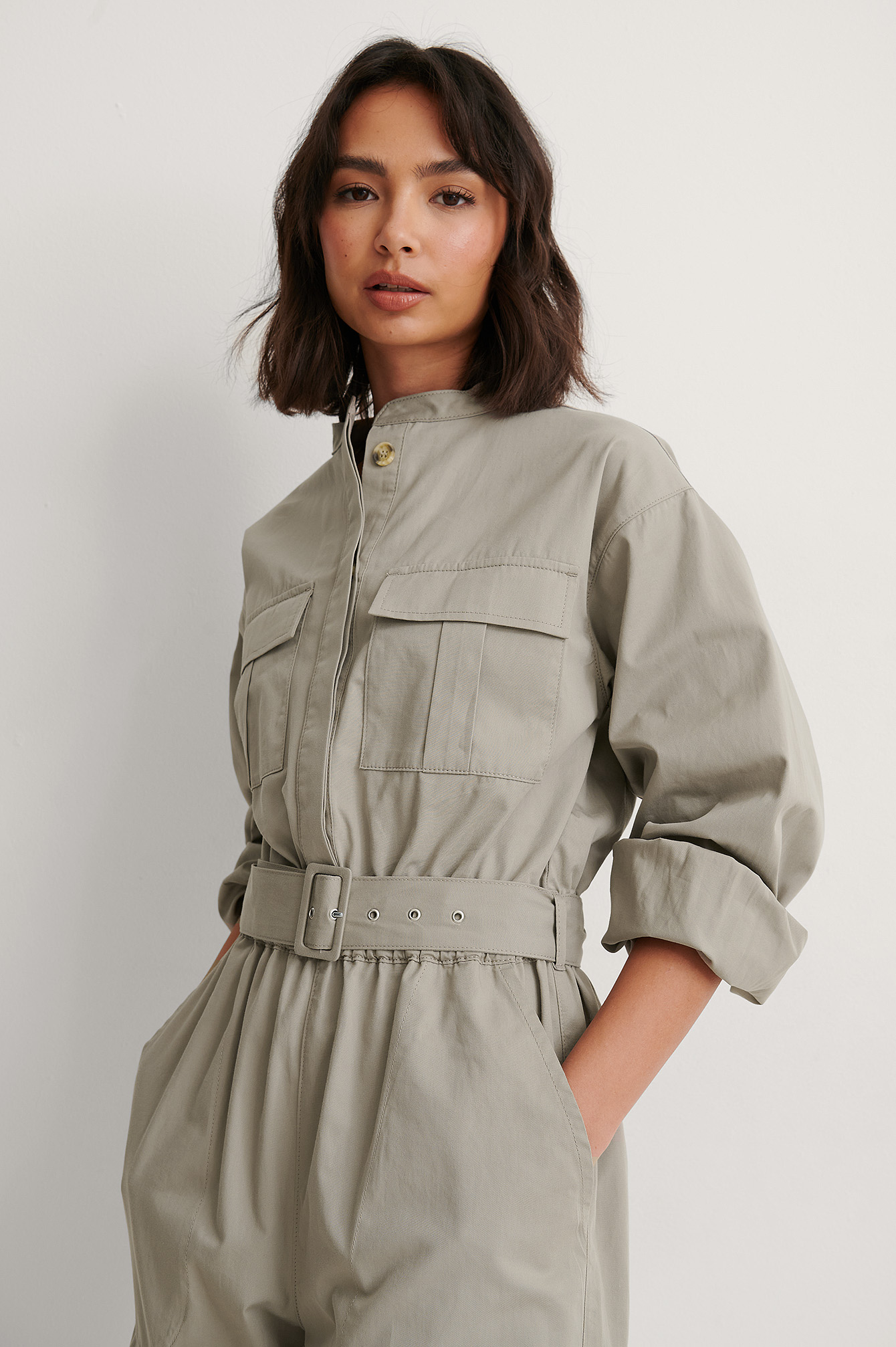 Relaxed Belted Jumpsuit Green | NA-KD