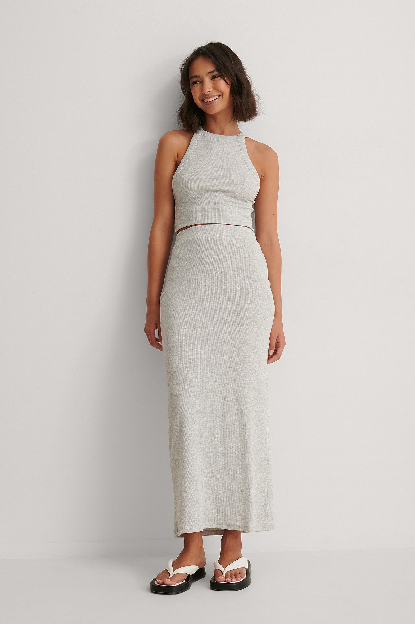 Grey ribbed maxi on sale skirt