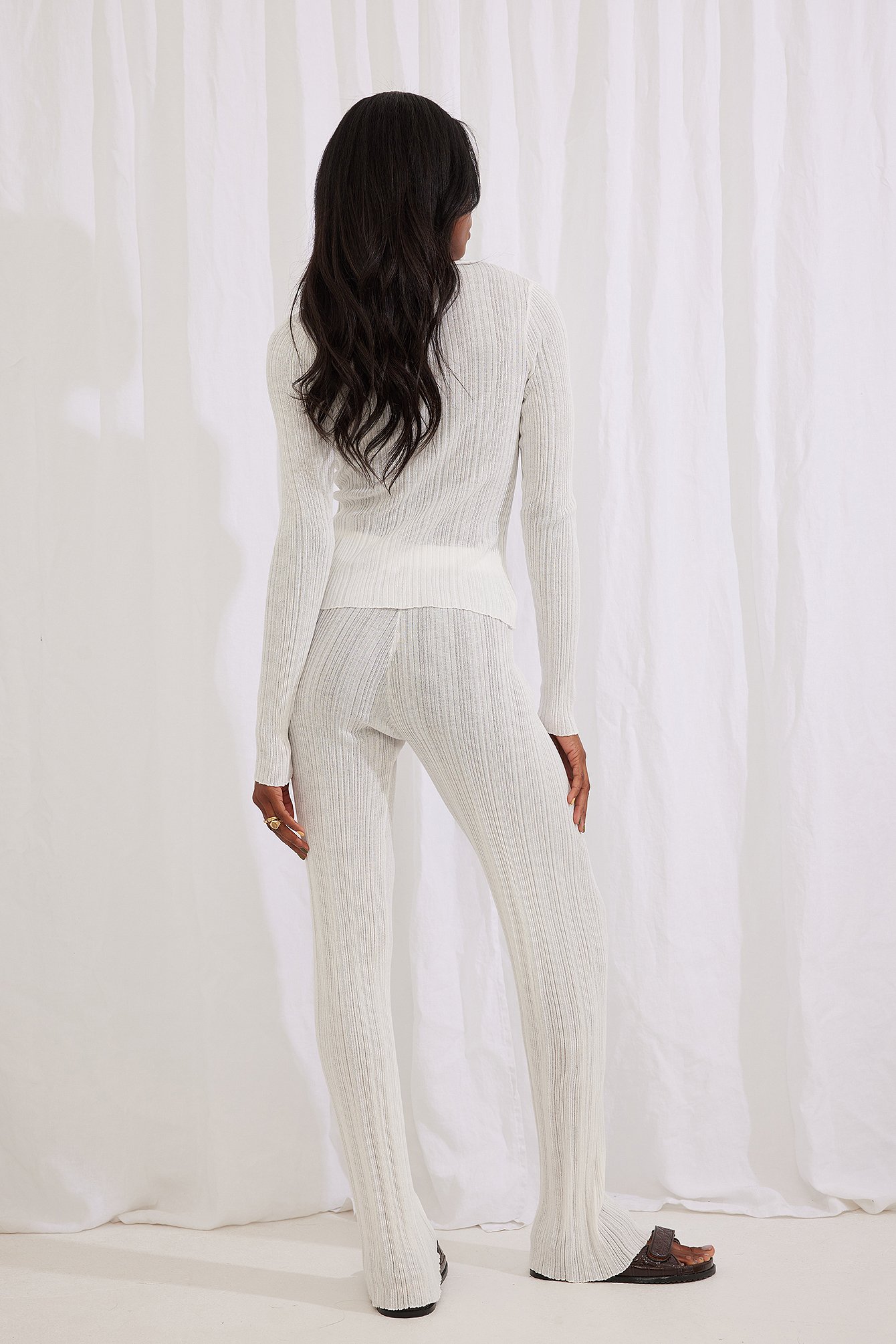 Ribbed Knitted Trousers White