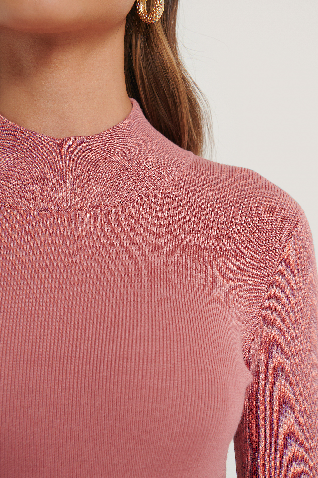 pink ribbed polo neck jumper