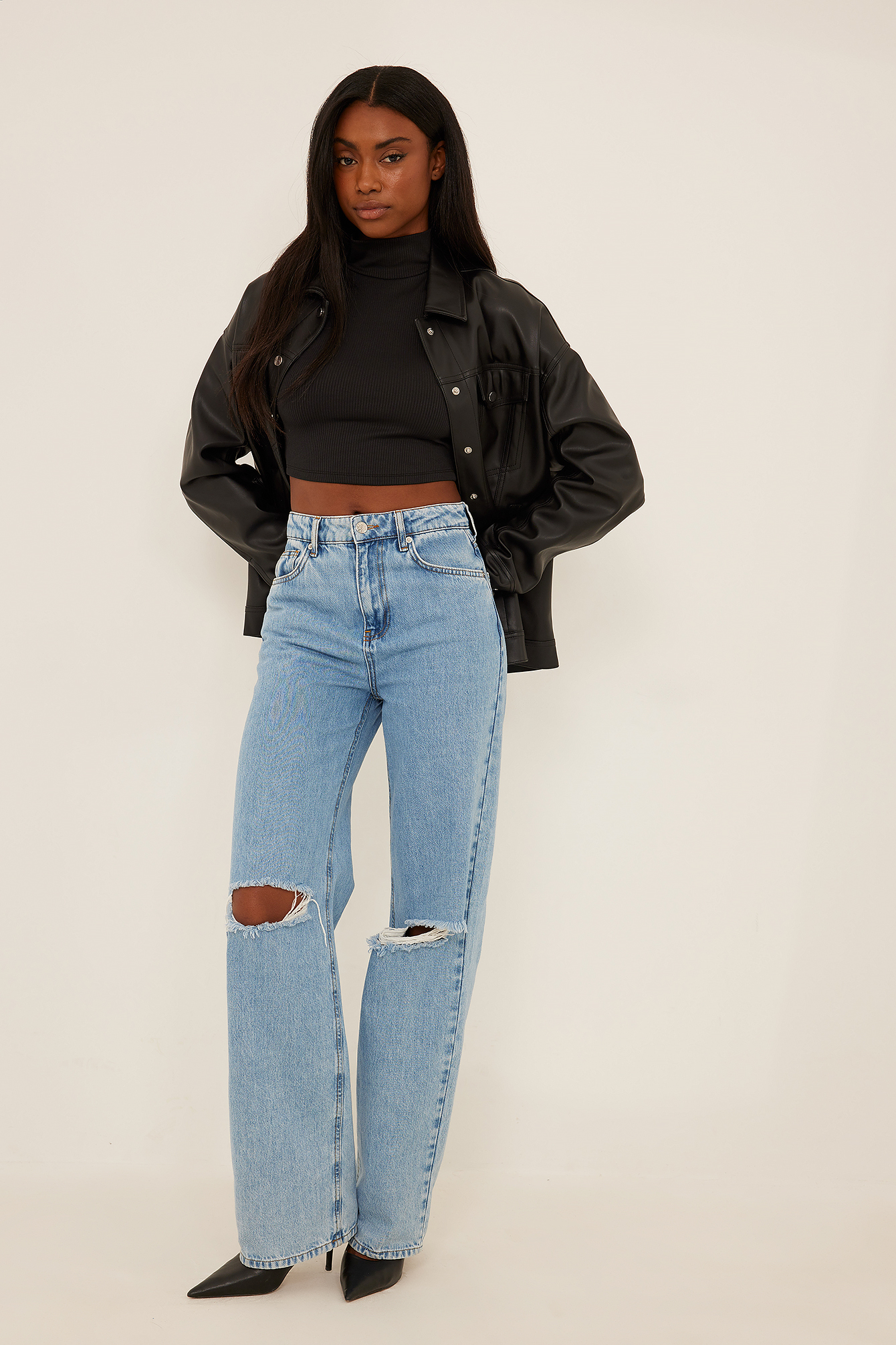 Ribbed Turtle Neck Crop Top Black | na-kd.com