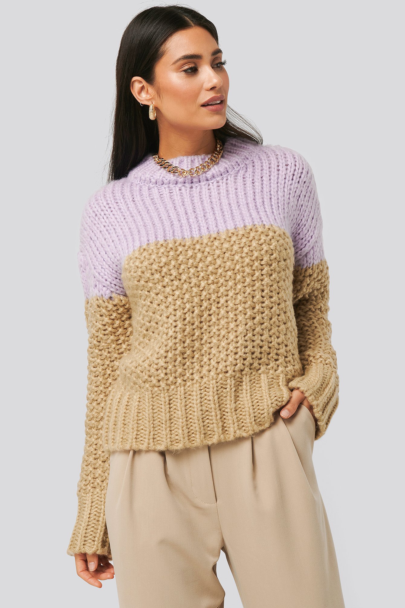 Heavy Knitted Wide Rib Sweater Veelkleurig Na Kd