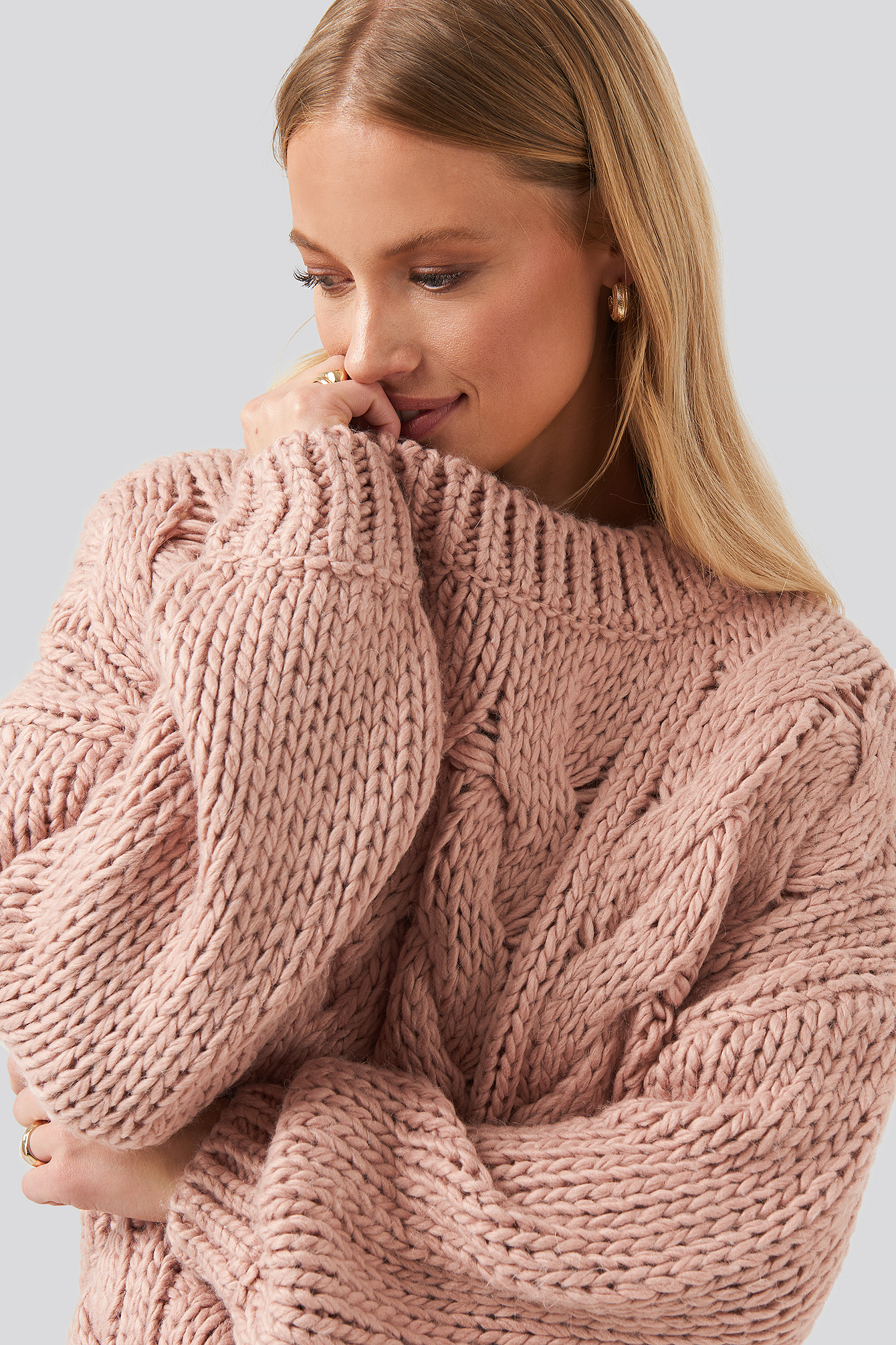 Cable Knitted Oversized Sweater Pink Na