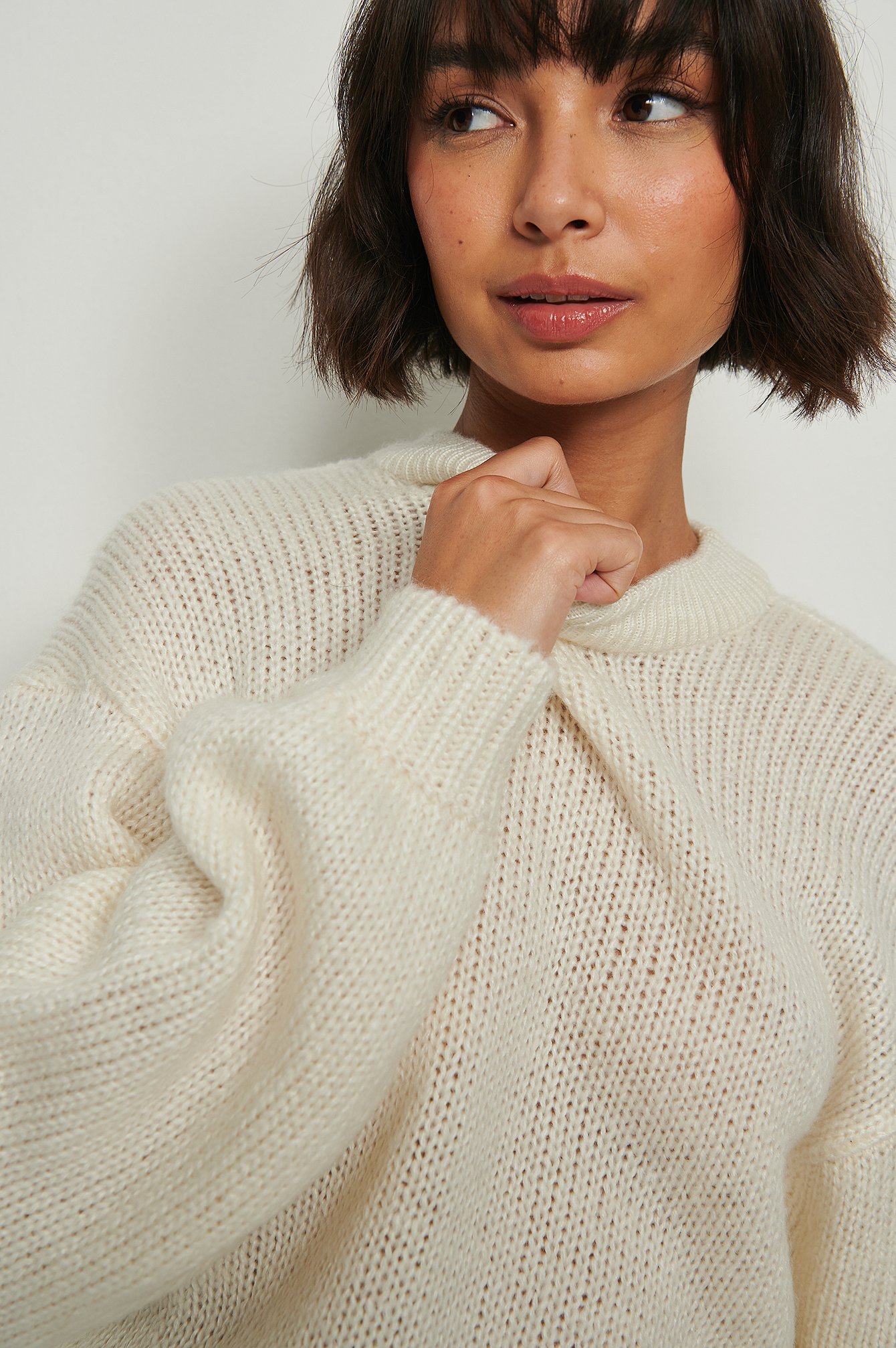 Recycled Round Neck Knitted Sweater Offwhite Na