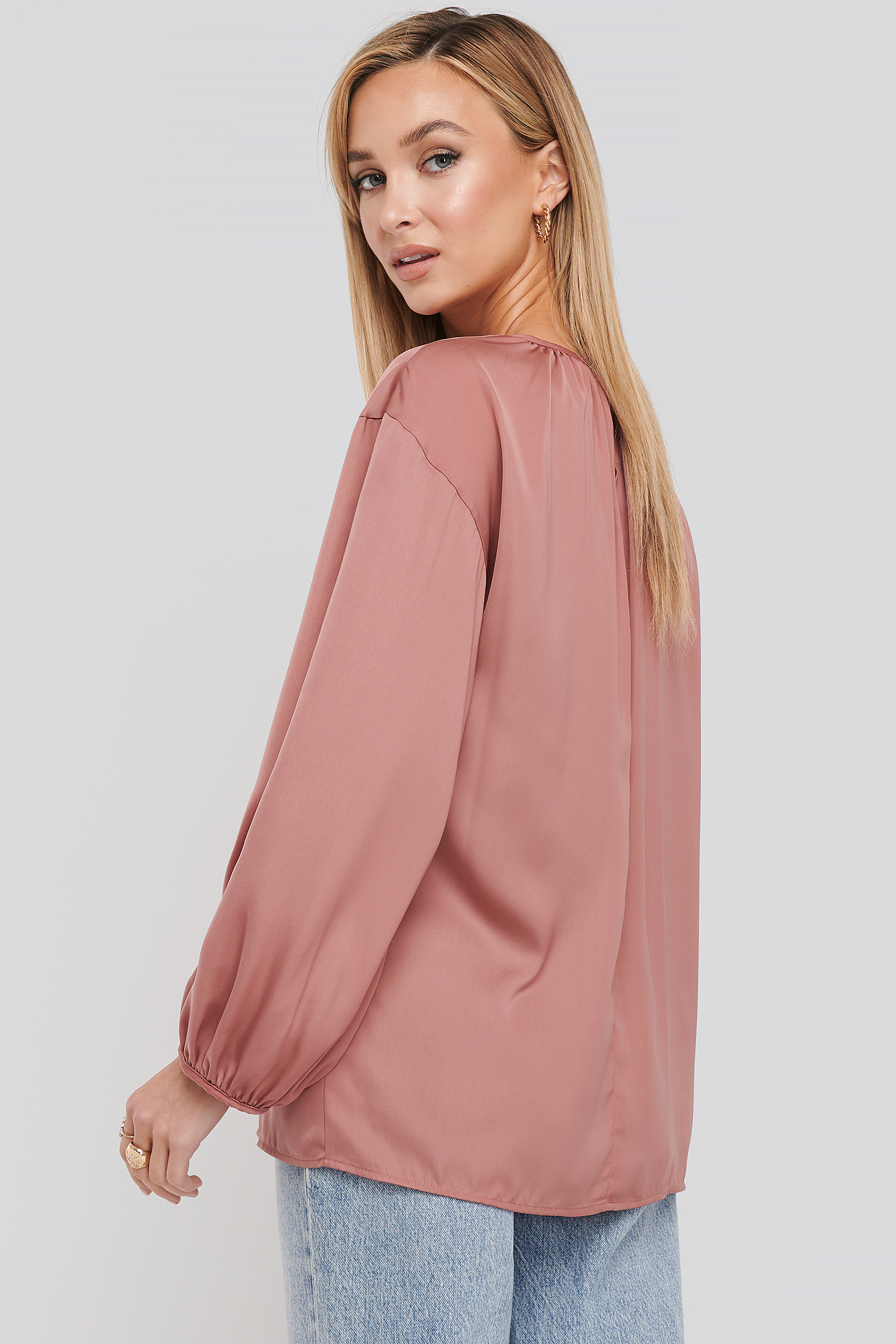 Round Neck Peasant Blouse Pink | na-kd.com