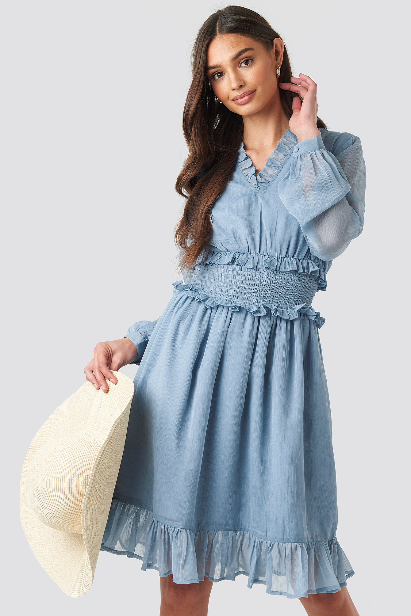 Ruffle Details Flowy Mini Dress Bleu Na Kd 4457