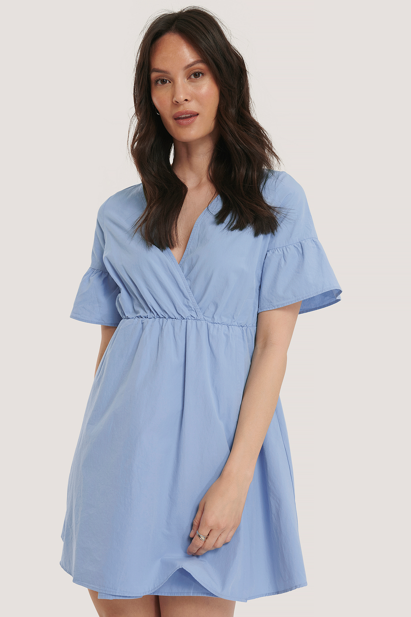 Ruffle Sleeve Mini Dress Blue | na-kd.com