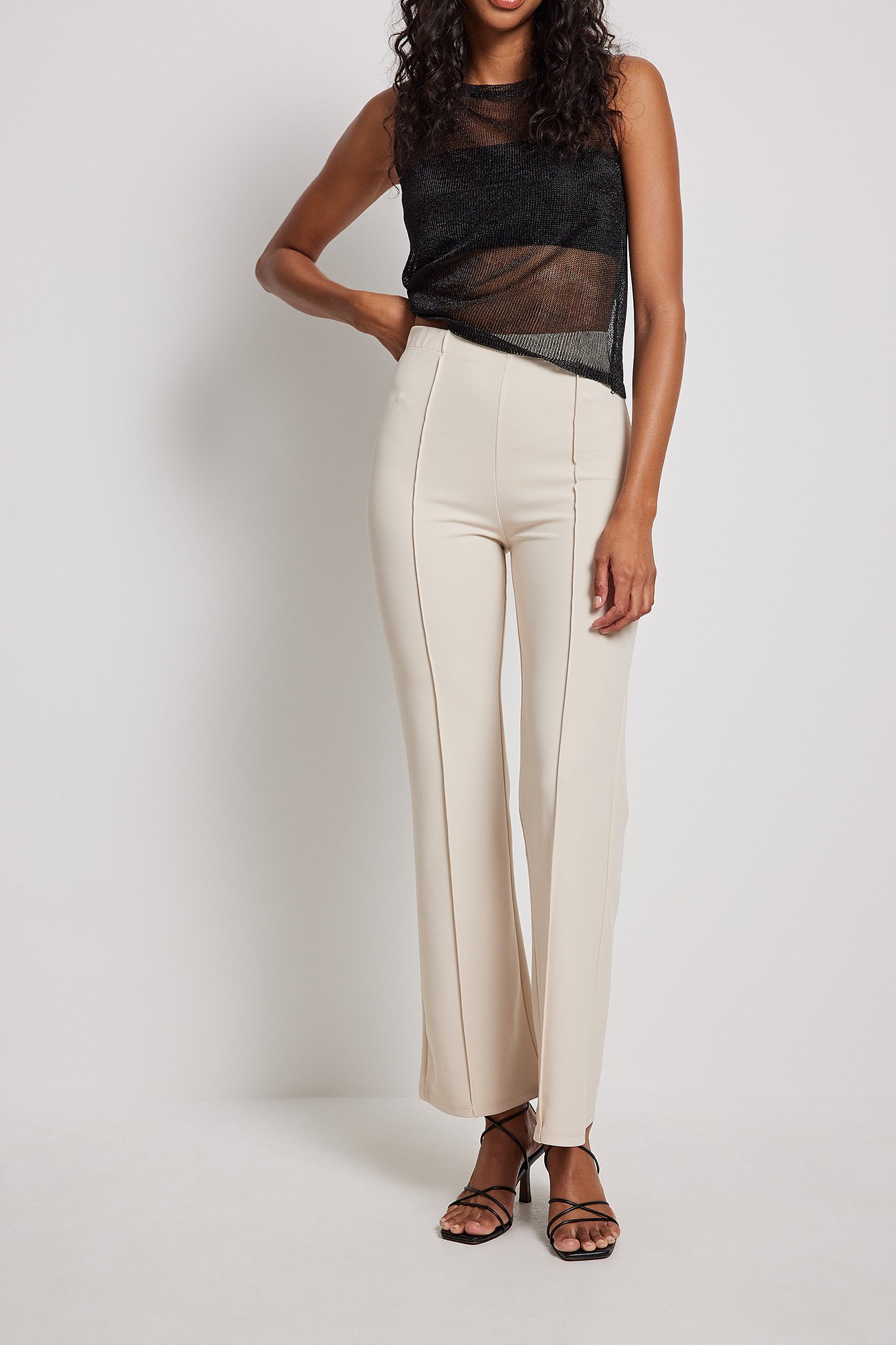 Beige Pintuck Front Flared Trousers – It's My Sister's