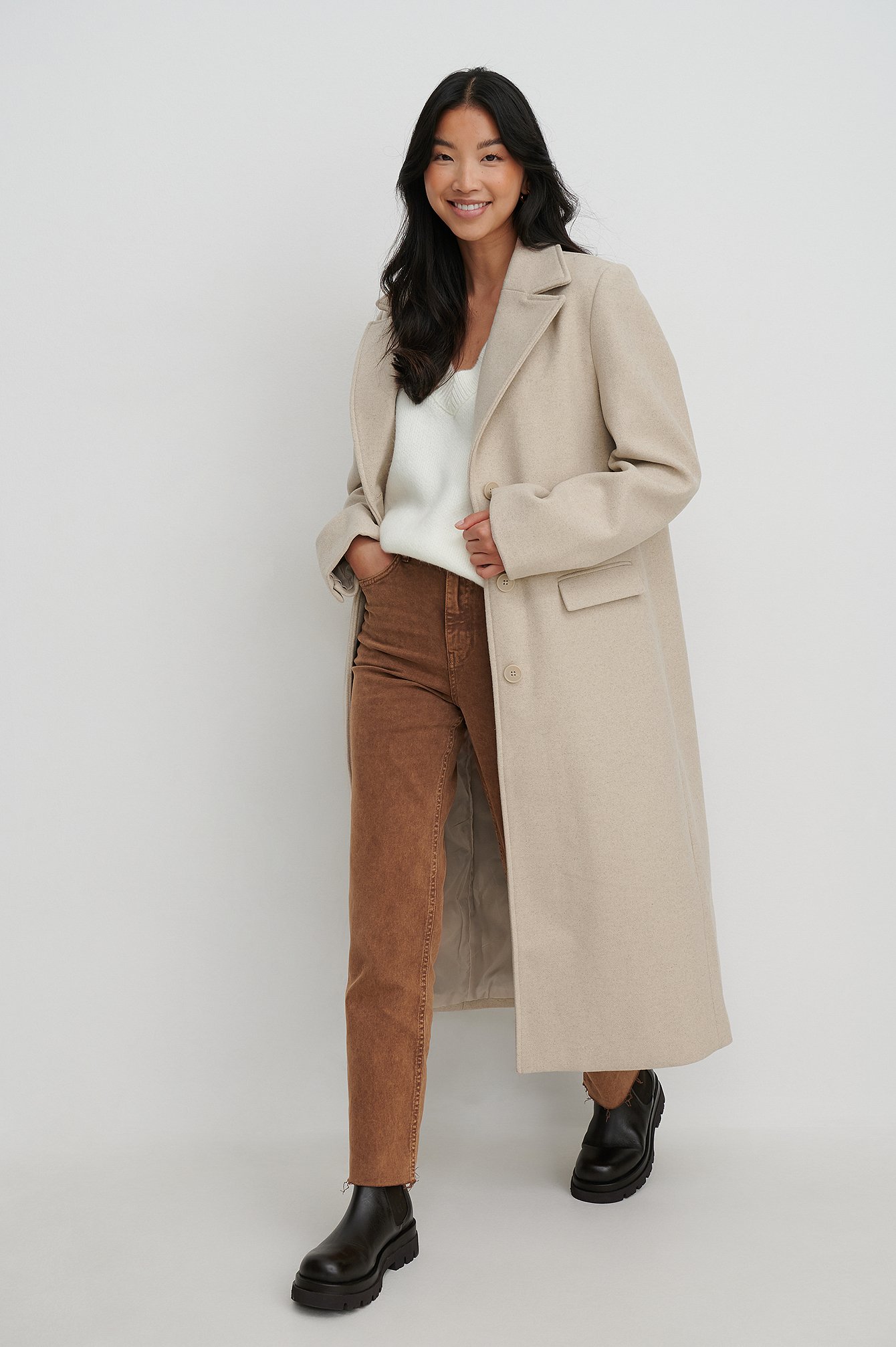 taupe coat outfit