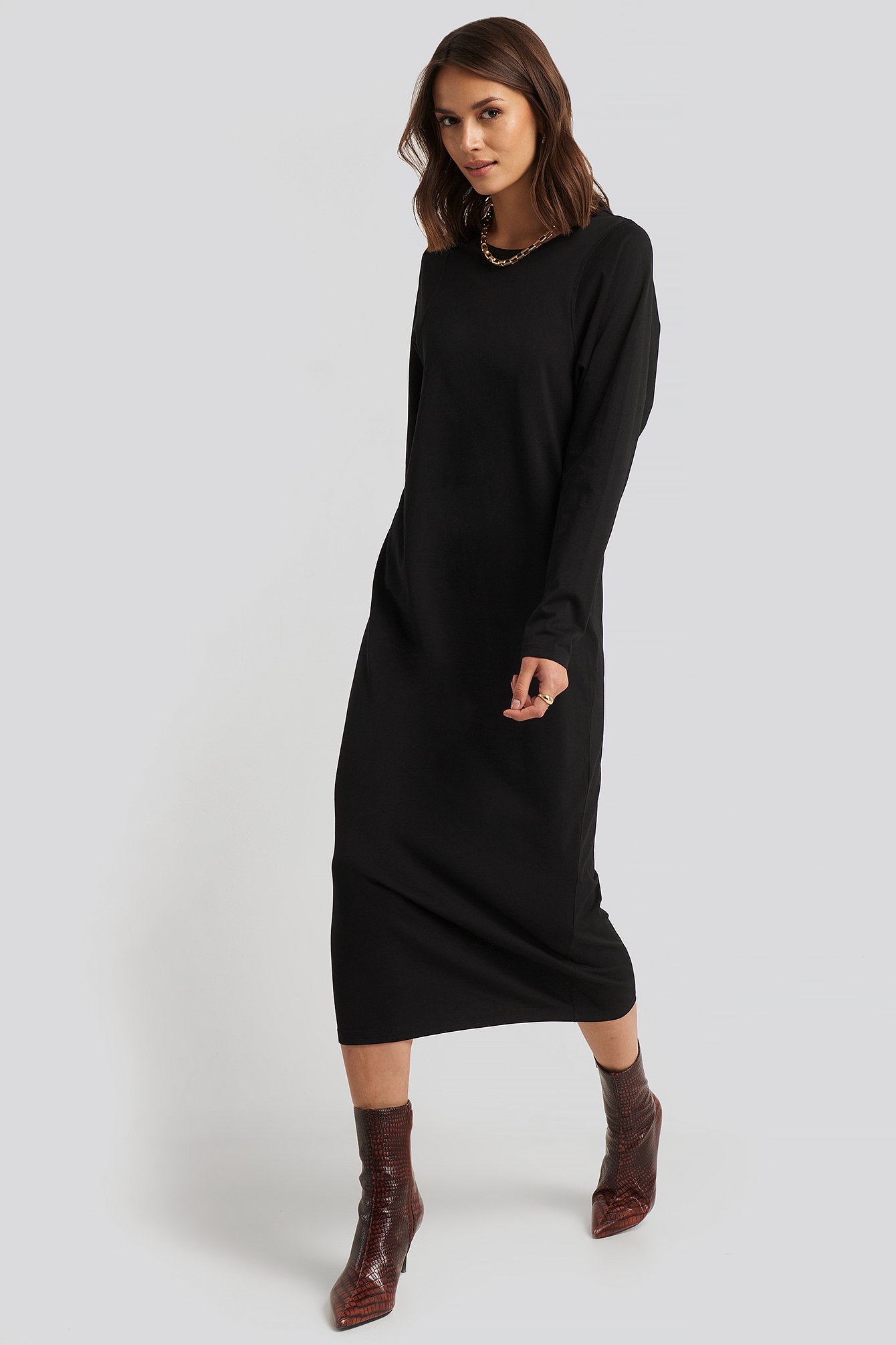 black shirt dress long sleeve