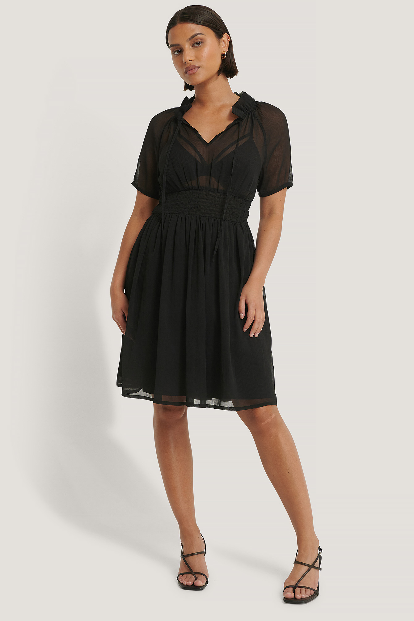 Shirred Smock Waist Dress Black Na 