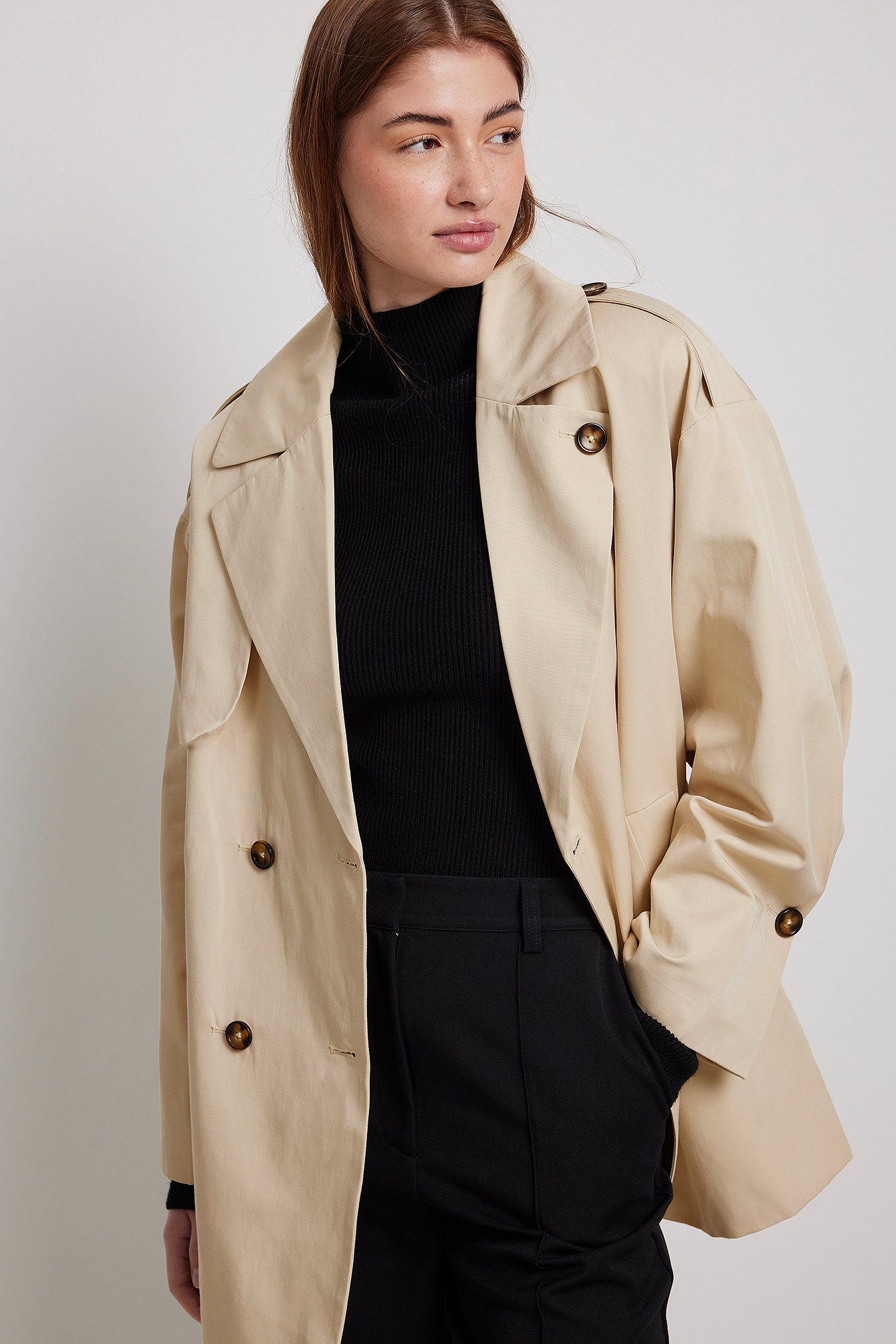 Short Double Button Trench Coat Beige | NA-KD