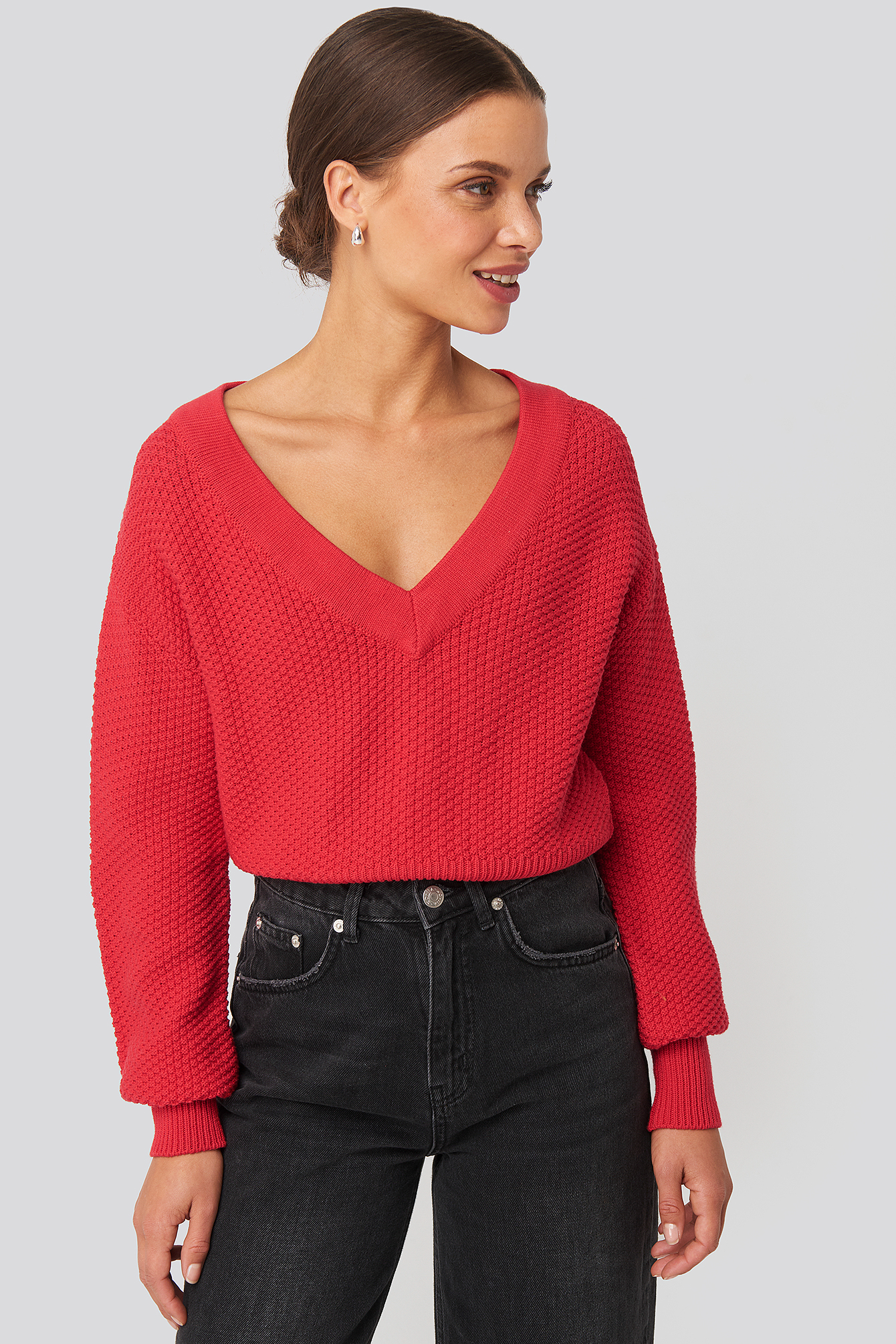 Short Knitted Wide Rib Sweater Red Na Kd