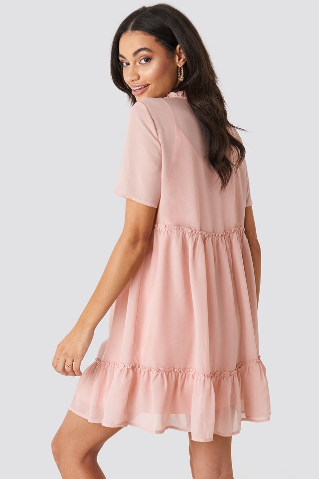 Short Sleeve Flowy Mini Dress Pink Na 