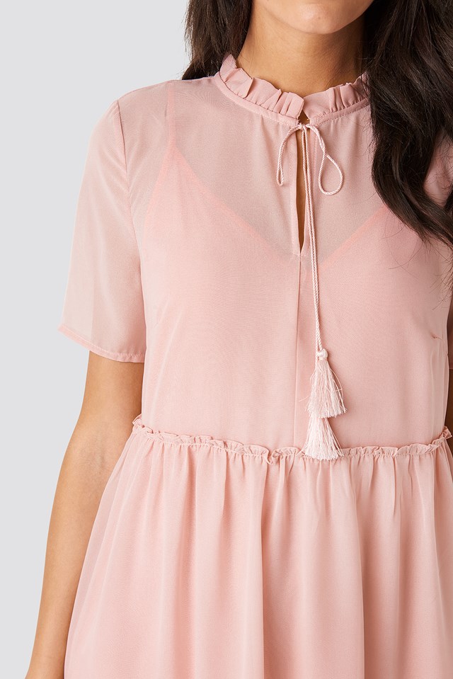 Short Sleeve Flowy Mini Dress Pink Na
