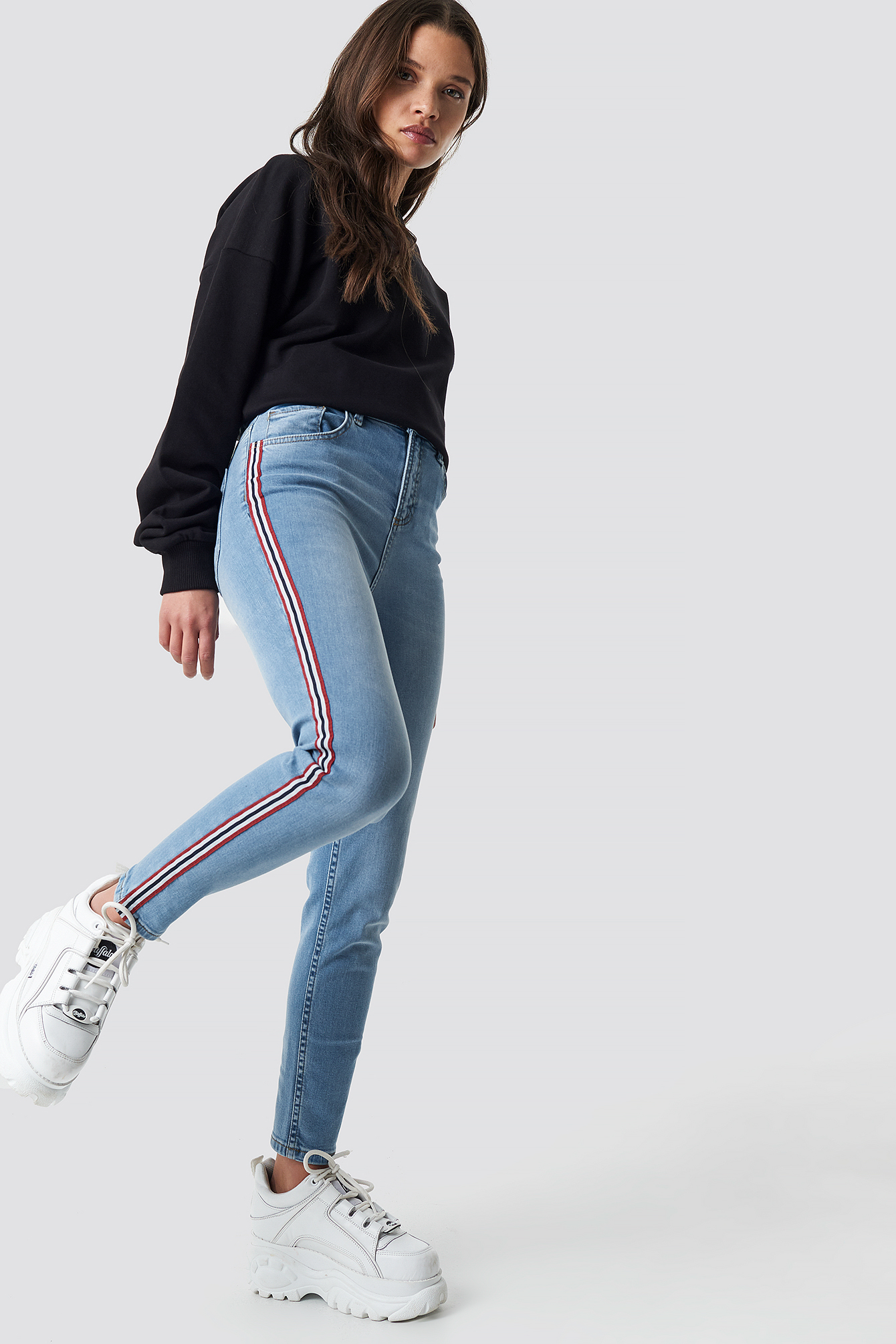 skinny jeans with stripe