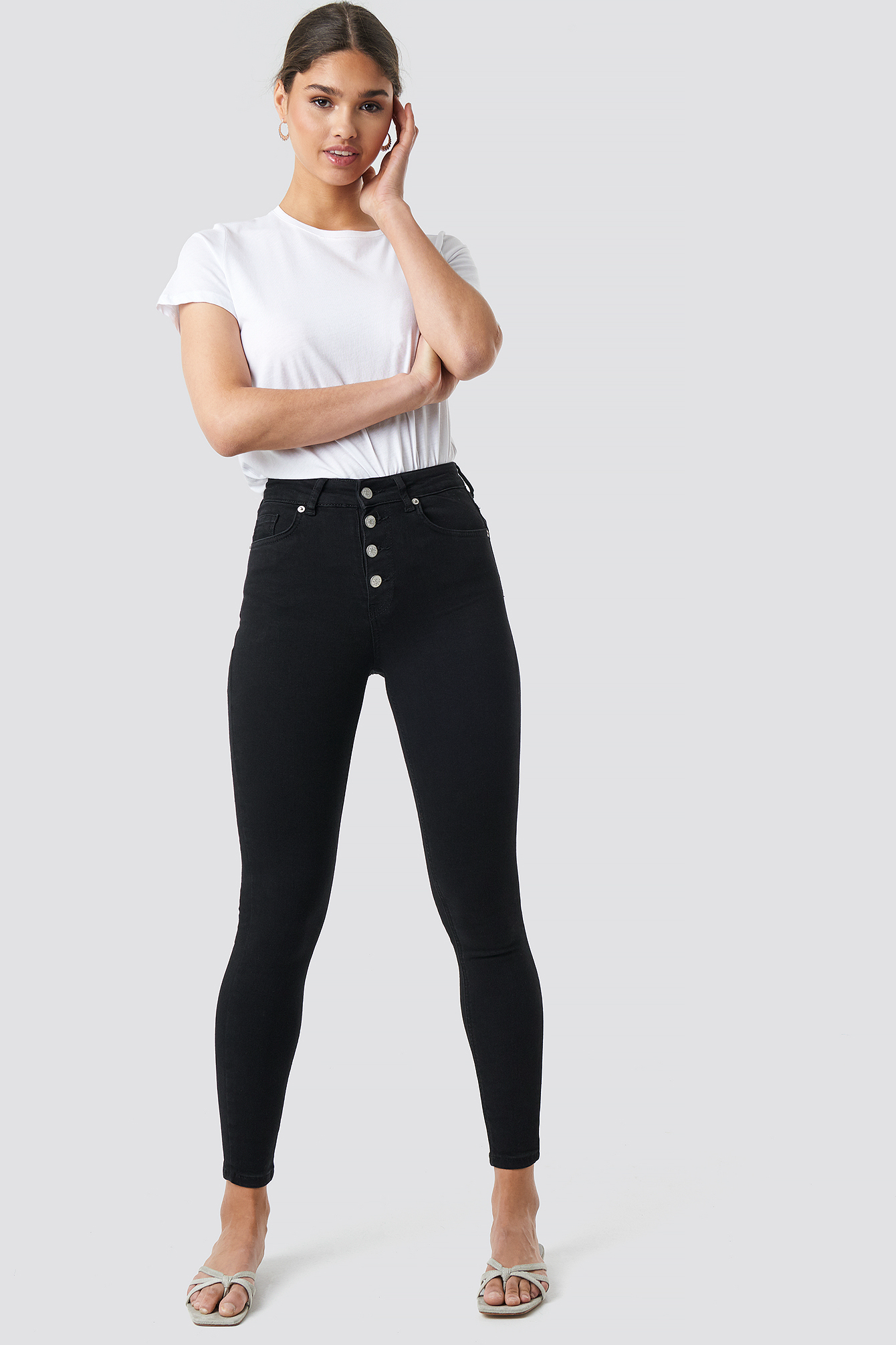 high waisted button black jeans