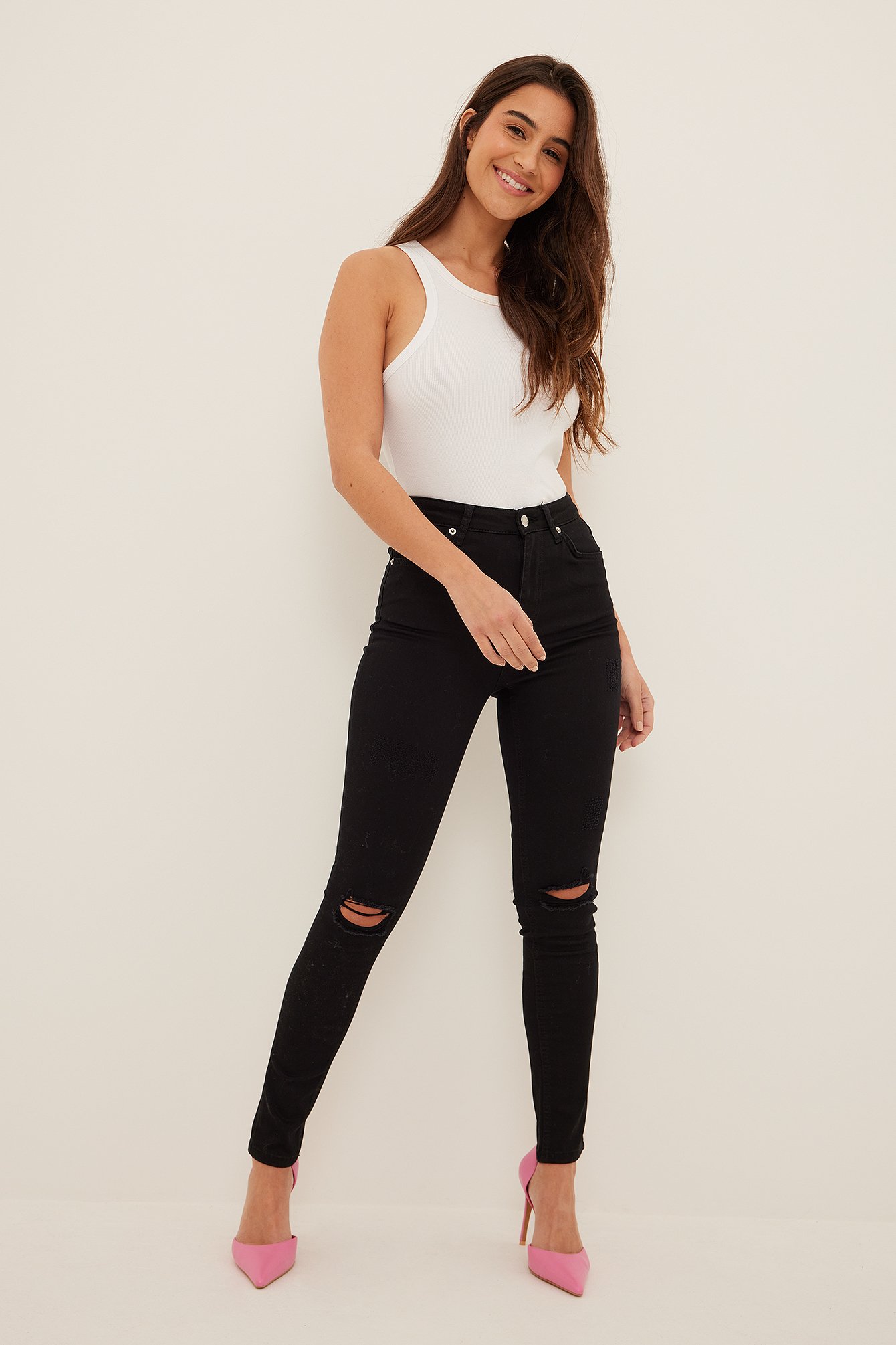 Datum Messing Luidruchtig Versleten skinny jeans met hoge taille Zwart | NA-KD