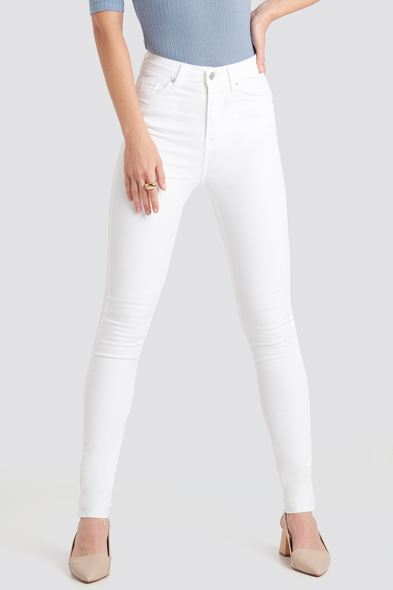 high waisted white skinny jeans