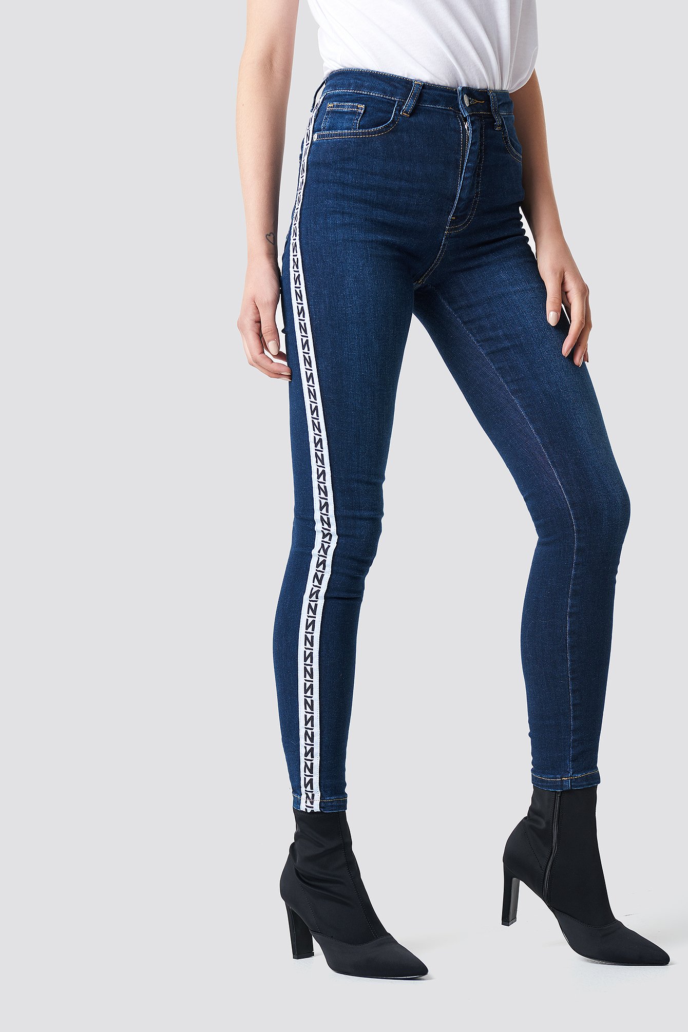 High waist side stripe sales jeans