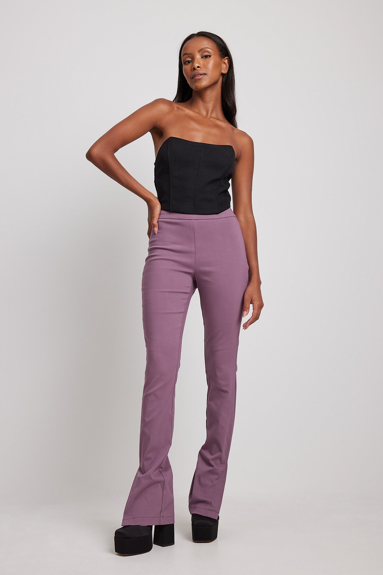 Buy Aahwan Solid Brown High Waist Split Hem Flare Leg Pants Trouser for  Womens  Girls 212BrownXS at Amazonin