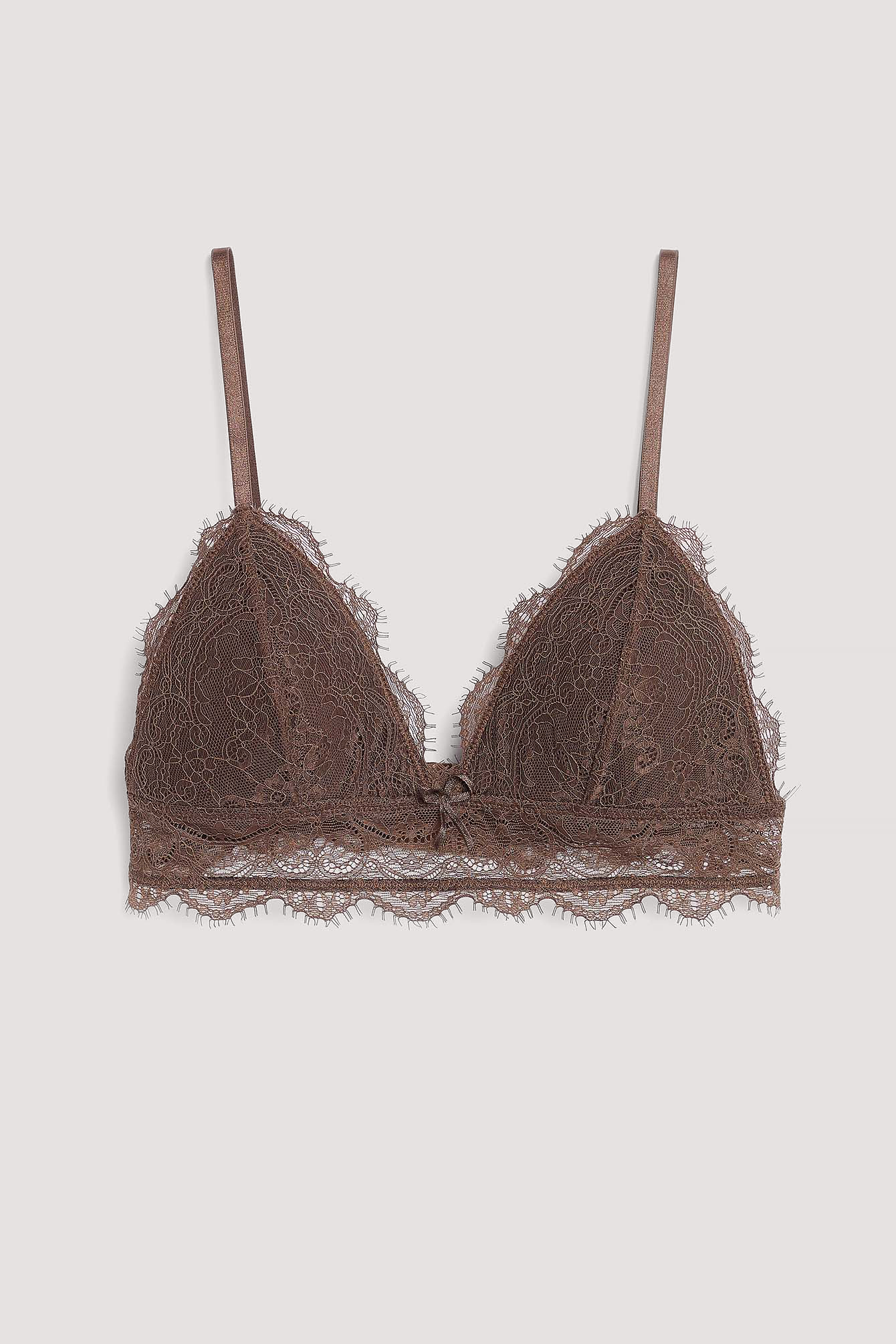 Soft Bra Bow Detailed Lace Top Brown
