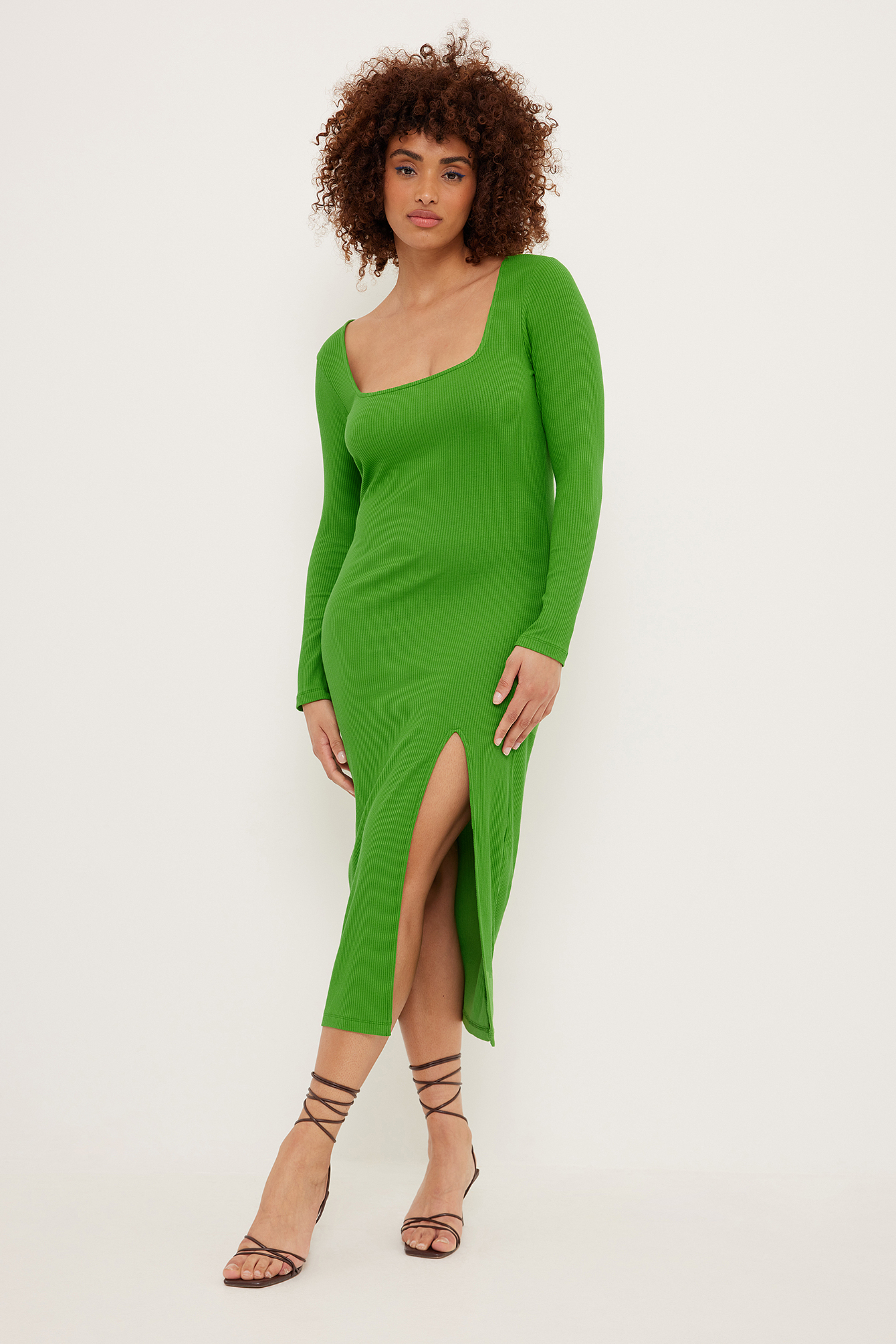 square neck slit dress