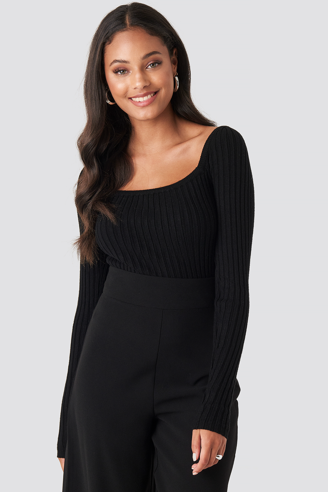 square neck black sweater