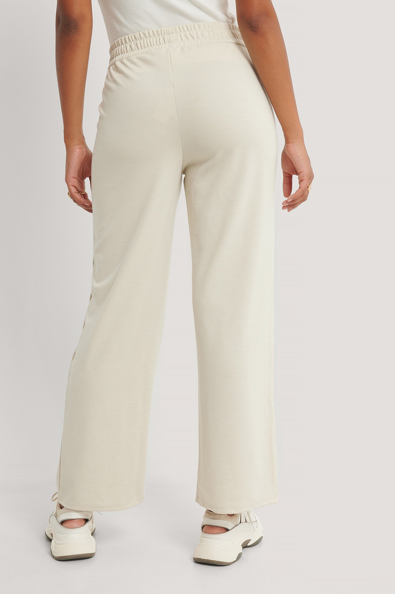 Straight Elastic Waist Pants Offwhite | na-kd.com