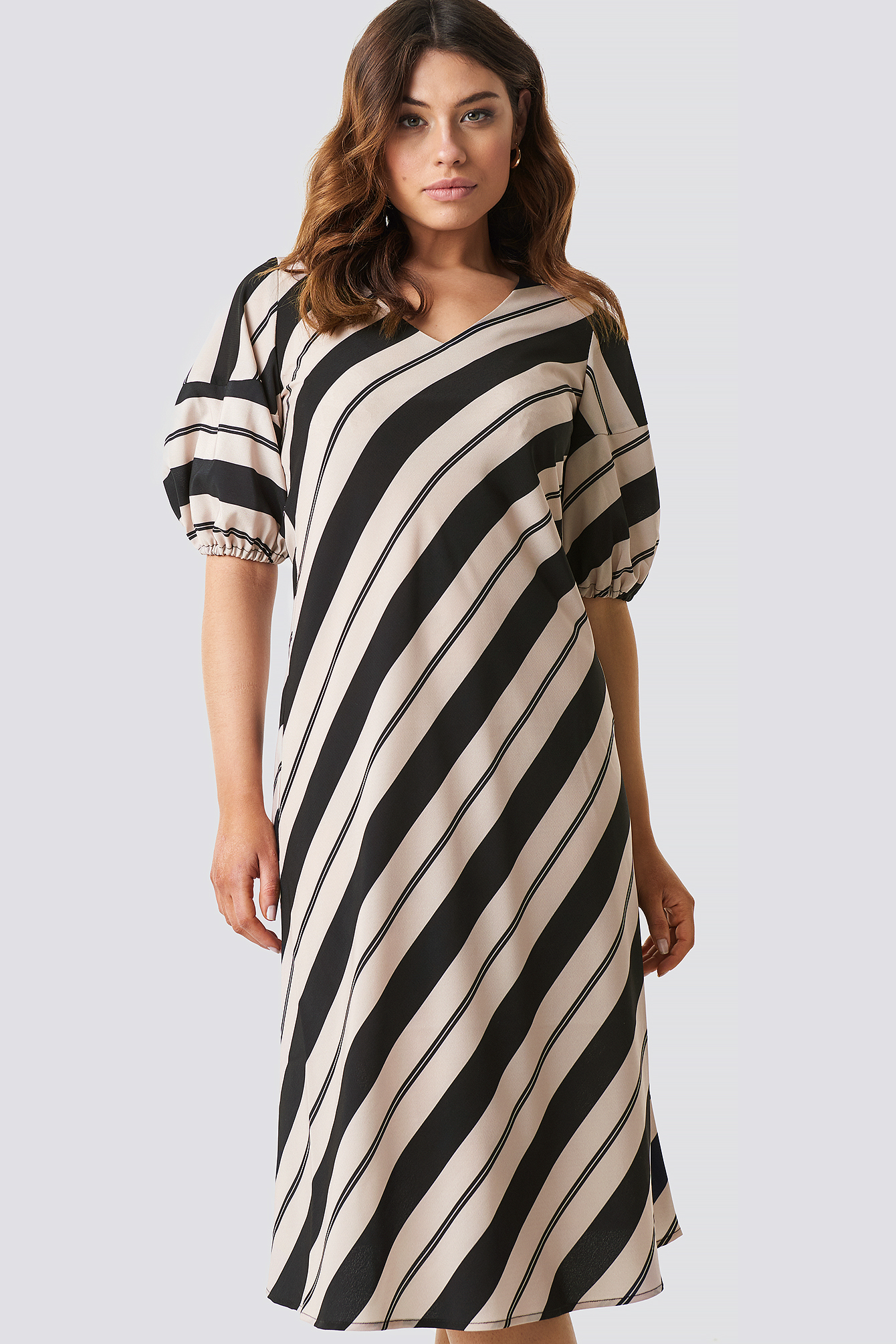 striped balloon sleeve dress