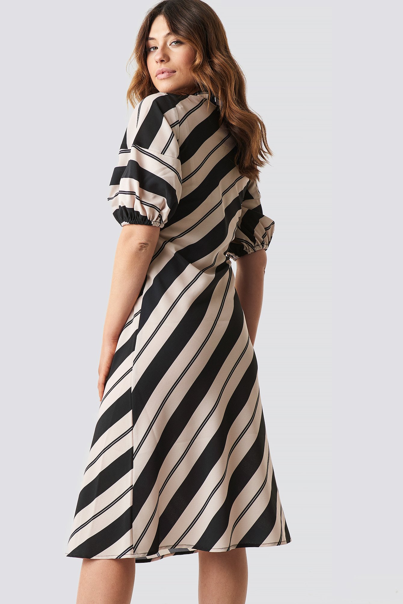 striped balloon sleeve dress