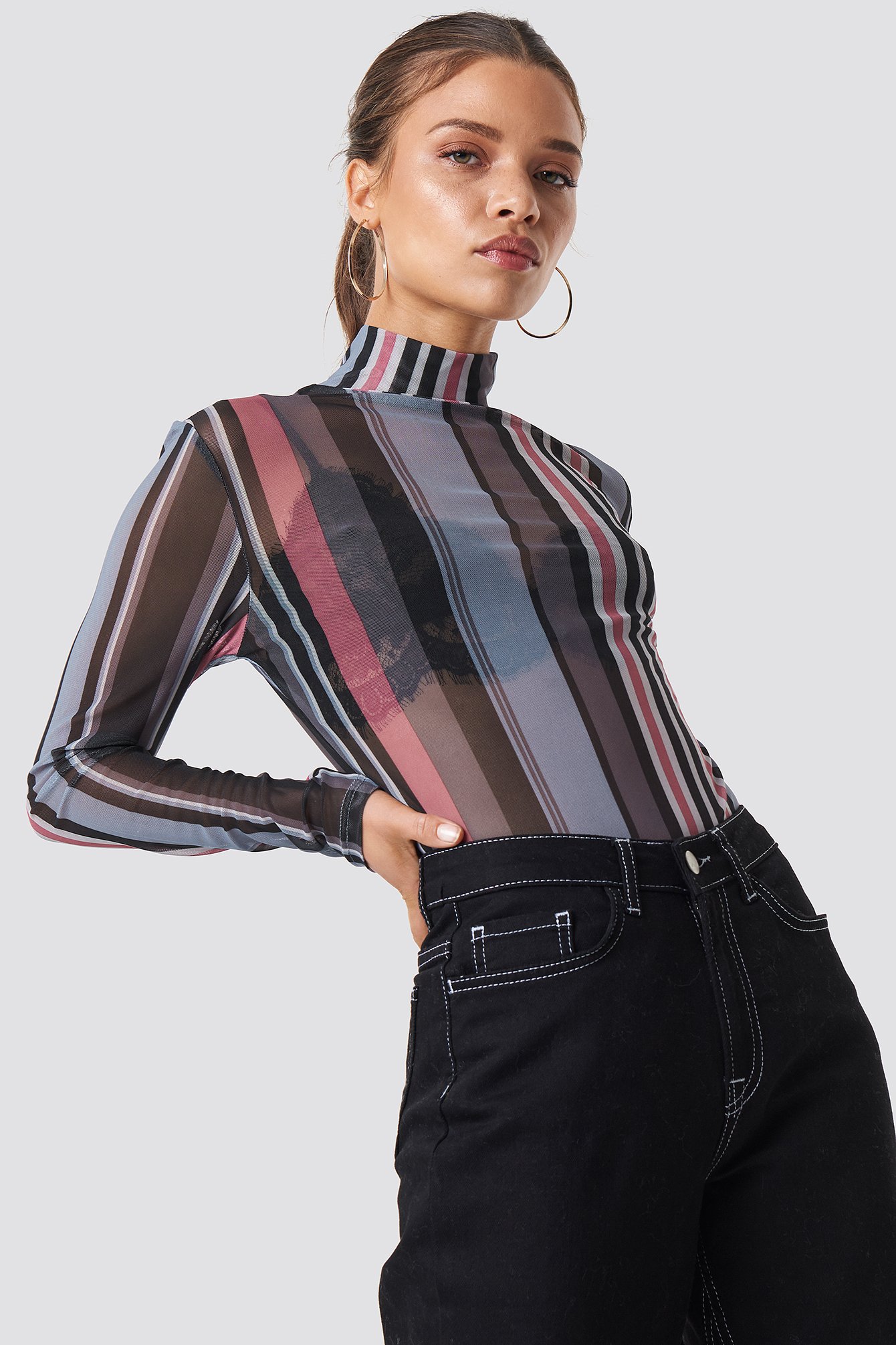 striped mesh top