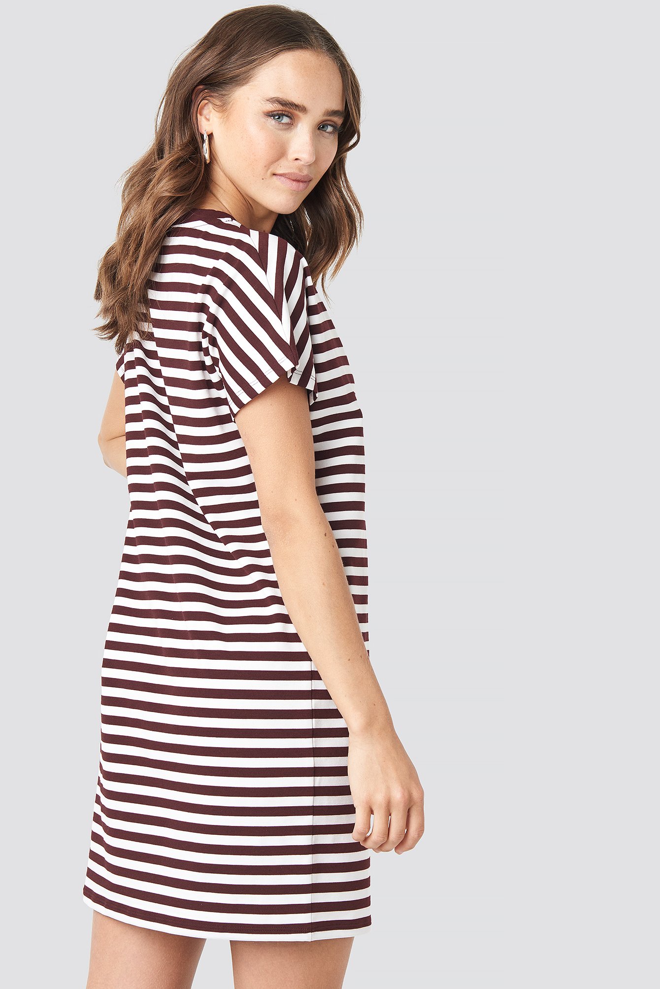 maroon and white striped t shirt dress