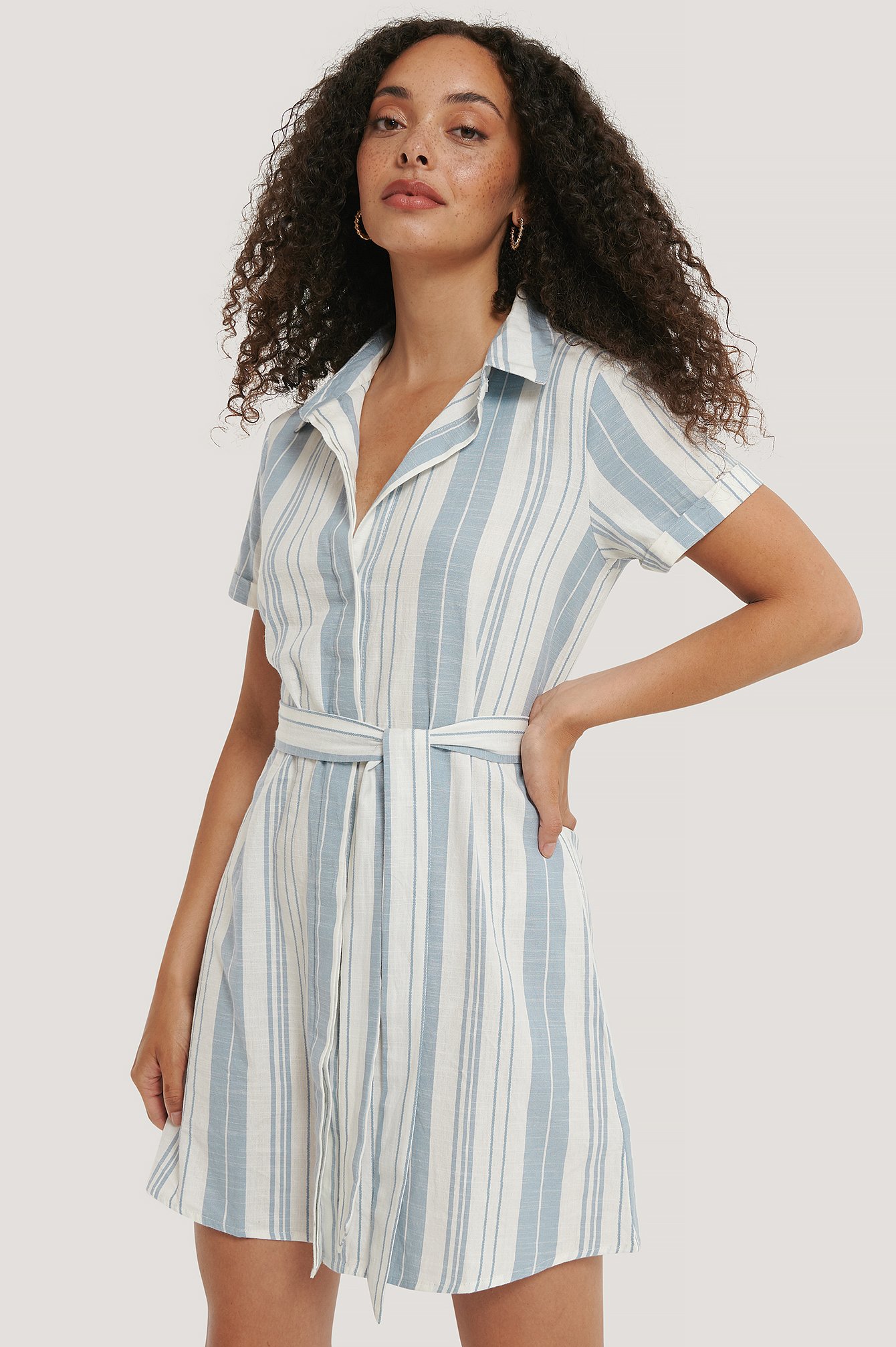 striped tie waist dress