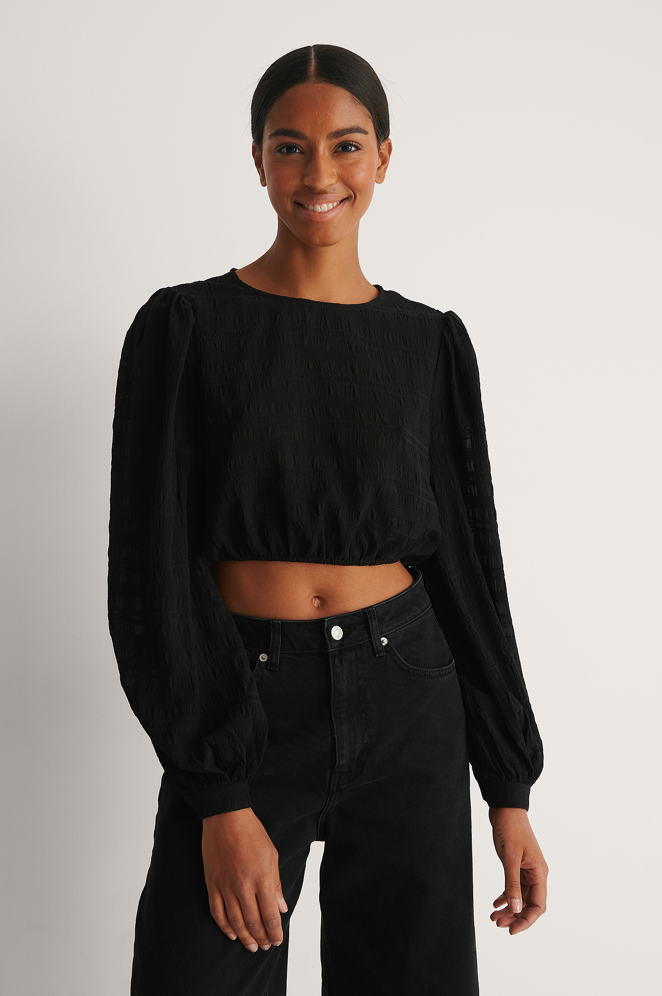 Structured Cropped Ls Blouse Black Na