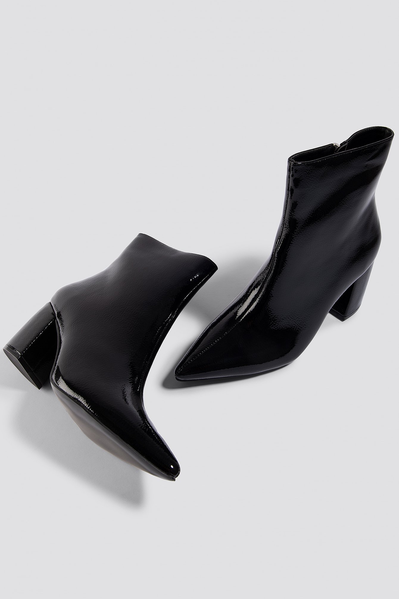 black patent low heel boots