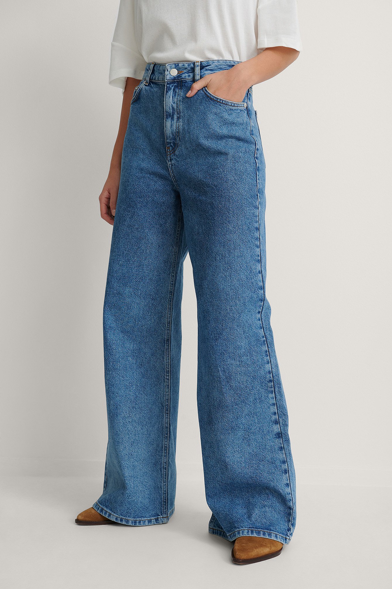 Recycled Super Wide Leg Jeans Blue | na-kd.com