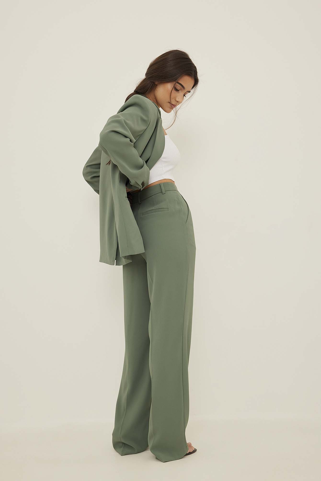 Tailored Regular Straight Leg Suit Pants Green | na-kd.com