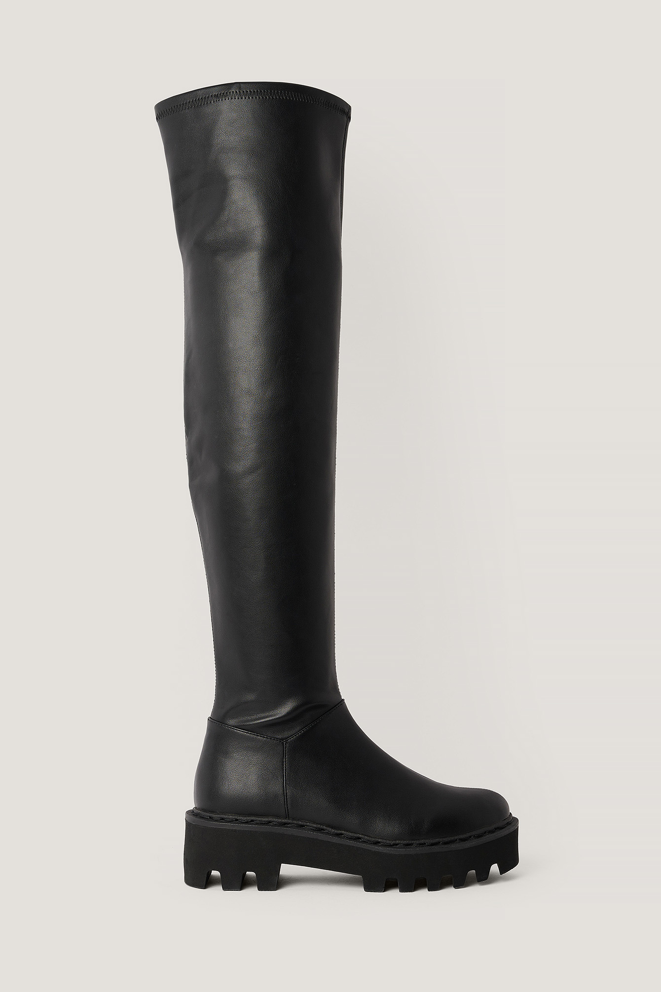 Thigh High Profile Sole Boots Black | NA-KD