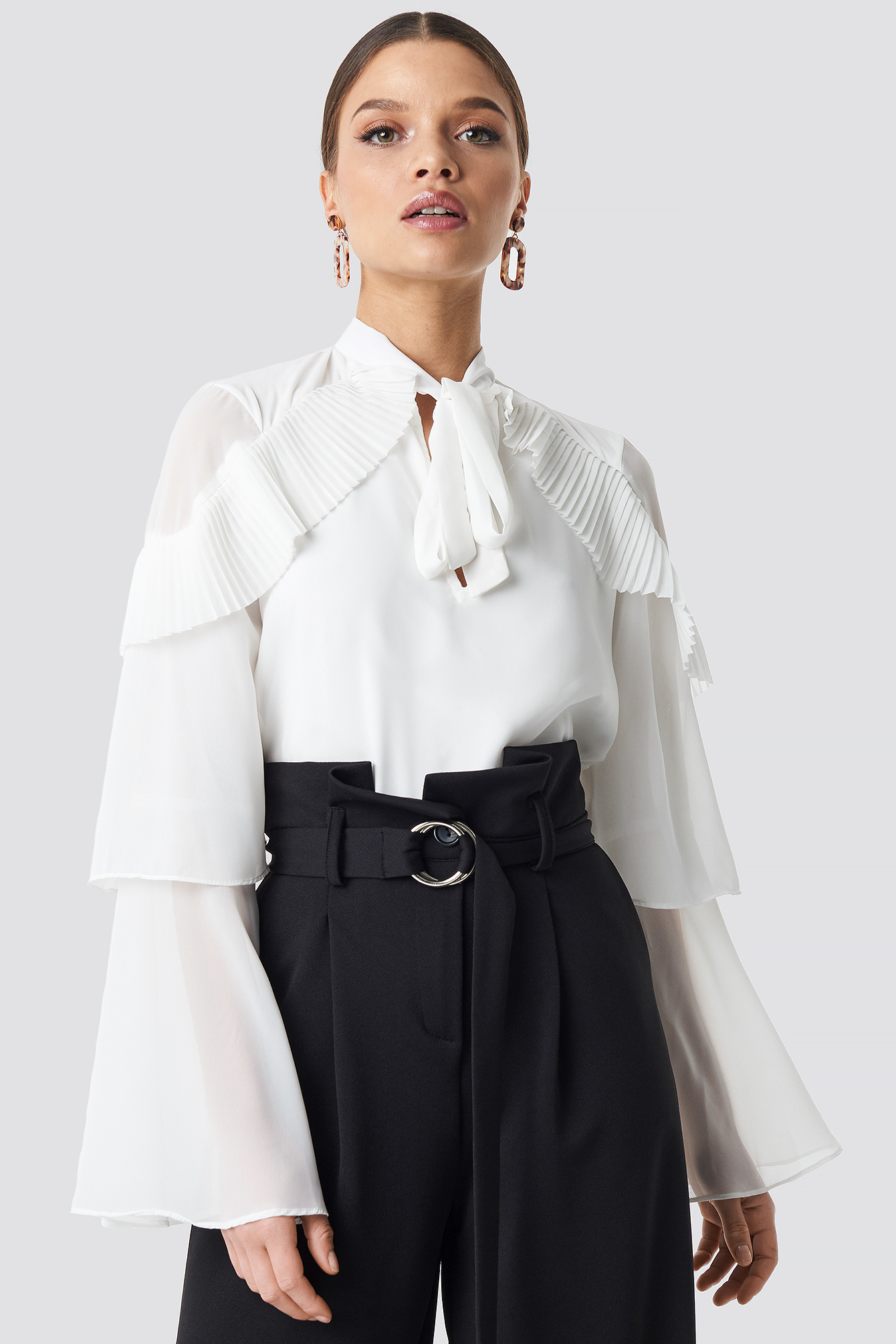 Tie Neck Layered Sleeve Blouse White | na-kd.com
