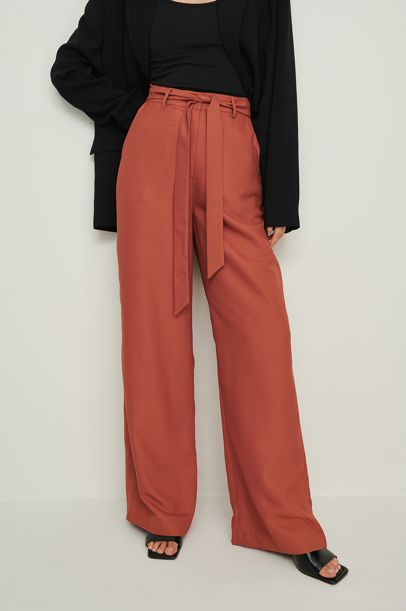 Tie Waist Flowy Pants Red 