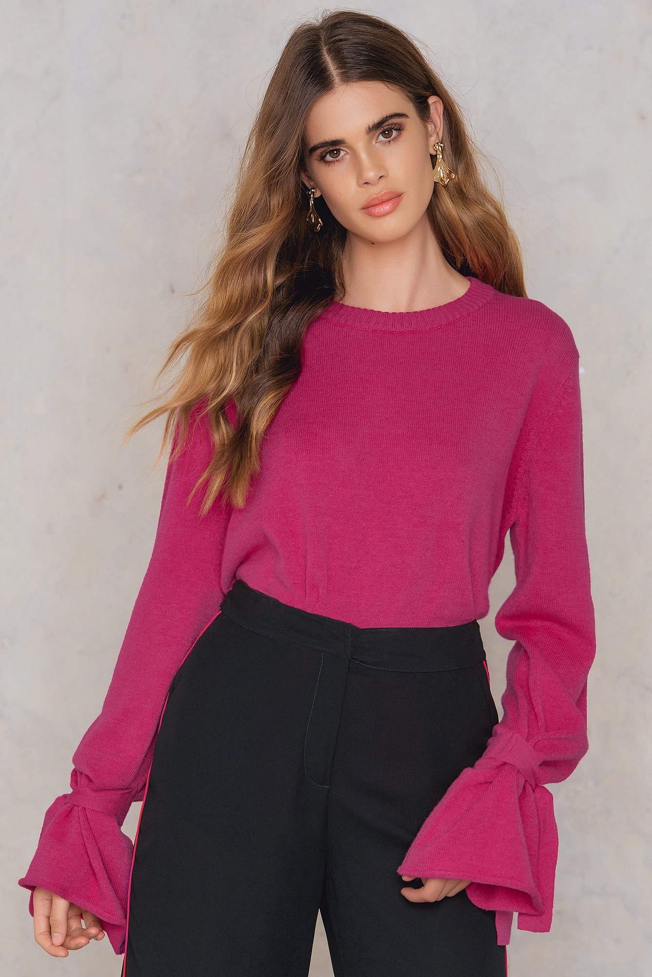 Tied Sleeve Knitted Sweater Pink | NA-KD