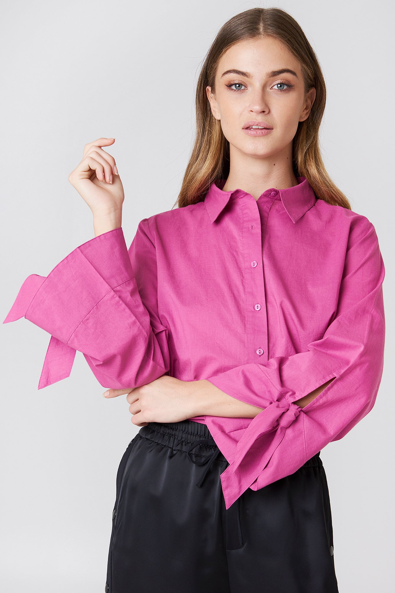 Tied Sleeve Shirt Pink | NA-KD