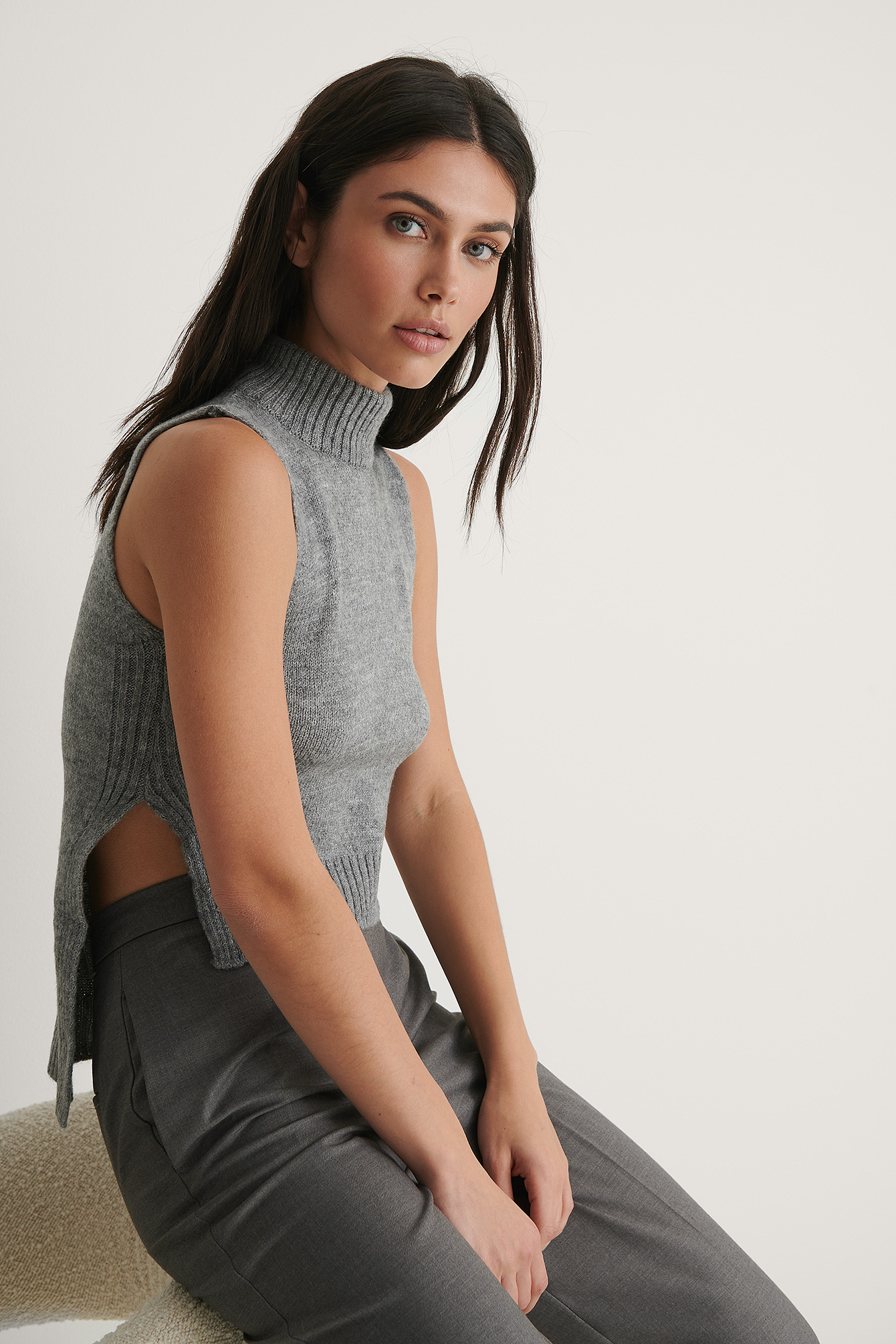 Turtleneck Knit Top Grey