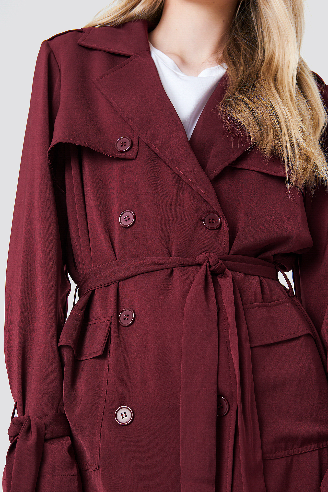 red winter trench coat